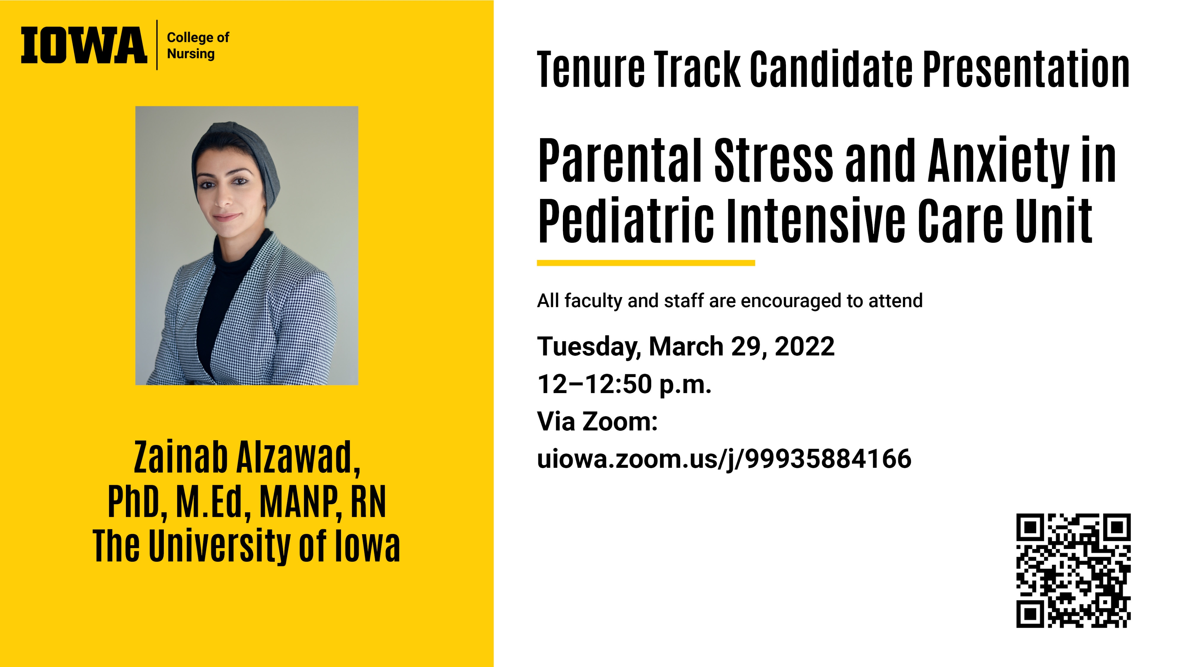 Tenure Track presentation by Z. Alzawad, March 29 12 p.m.