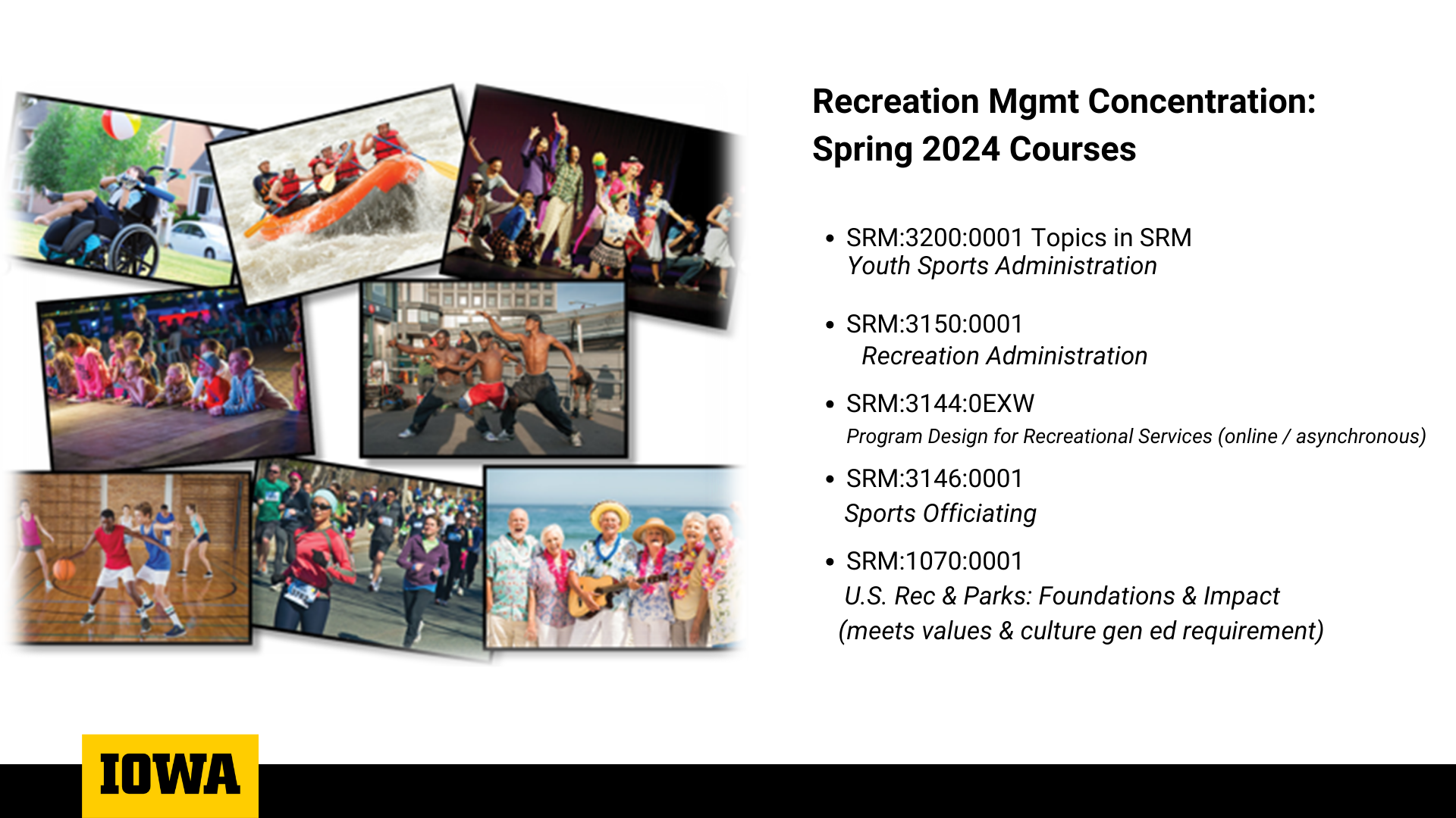 Recreation Mgmt Concentration: Spring 2024 Courses