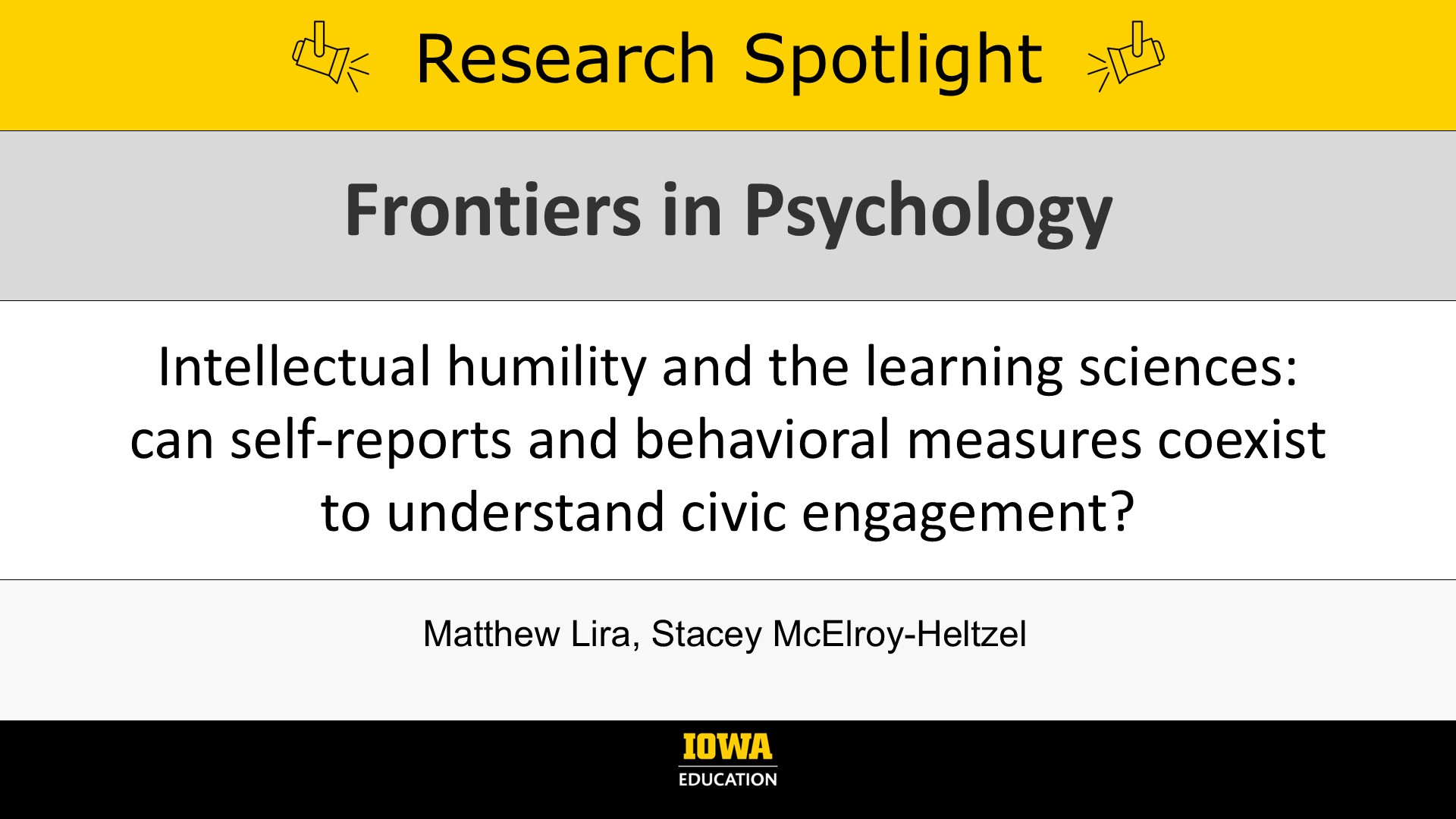 Research Spotlight: Intellectual humility and the learning sciences: can self-reports and behavioral measures coexist to understand civic engagement? In Frontiers in Psychology