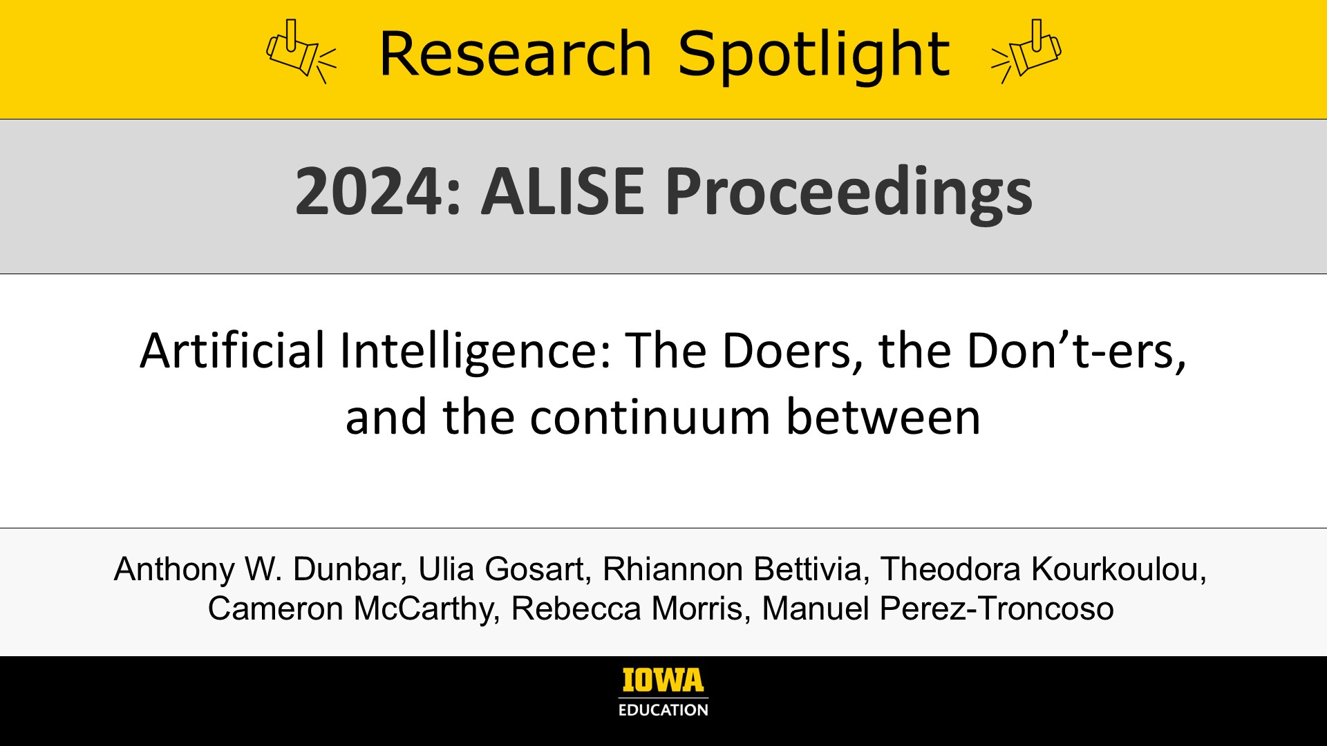 Research Spotlight:- Artificial Intelligence: The Doers, the Don’t-ers, and the continuum between. In 2024:ALISE Proceedings