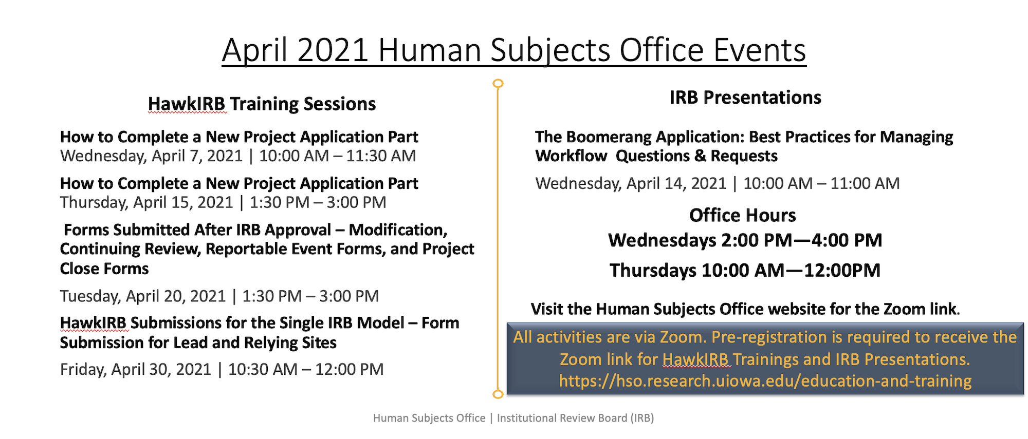 April 2021 Human Subjects Office Events