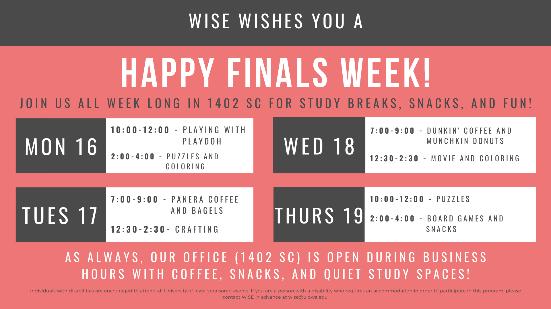 WiSE Finals Week Events