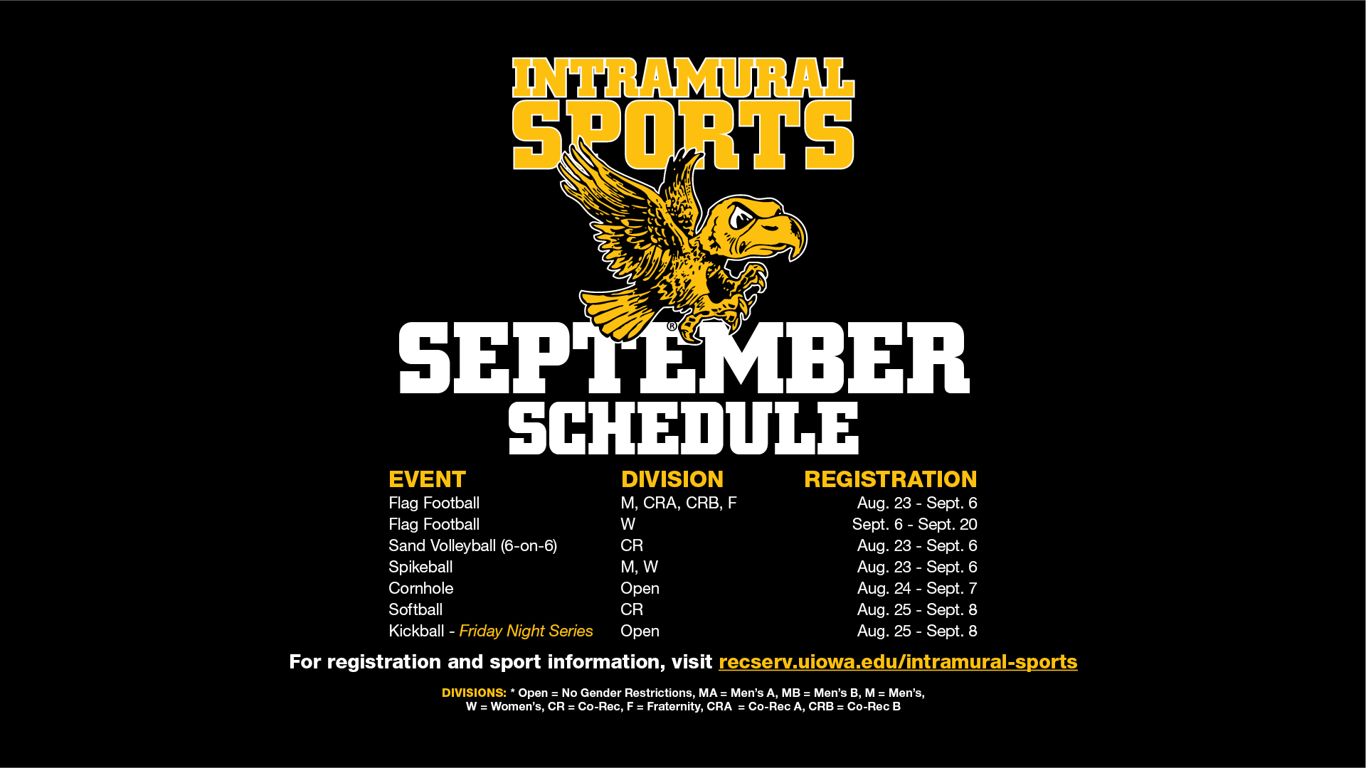 Intramural Sports September Schedule