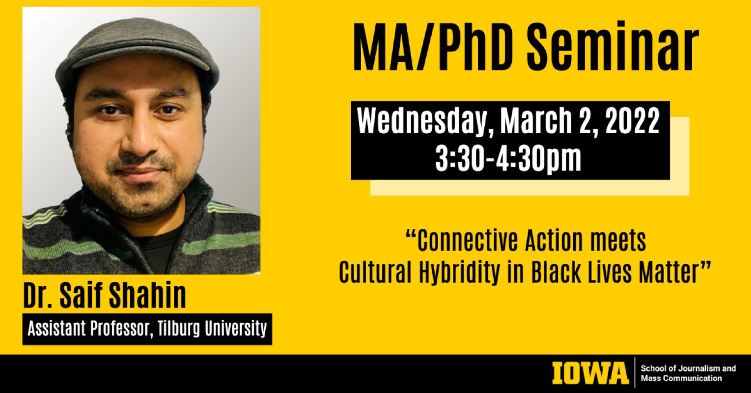 Dr. Saif Shahin at MA/PhD Seminar, Wednesday, March 2, 3:30-4:30