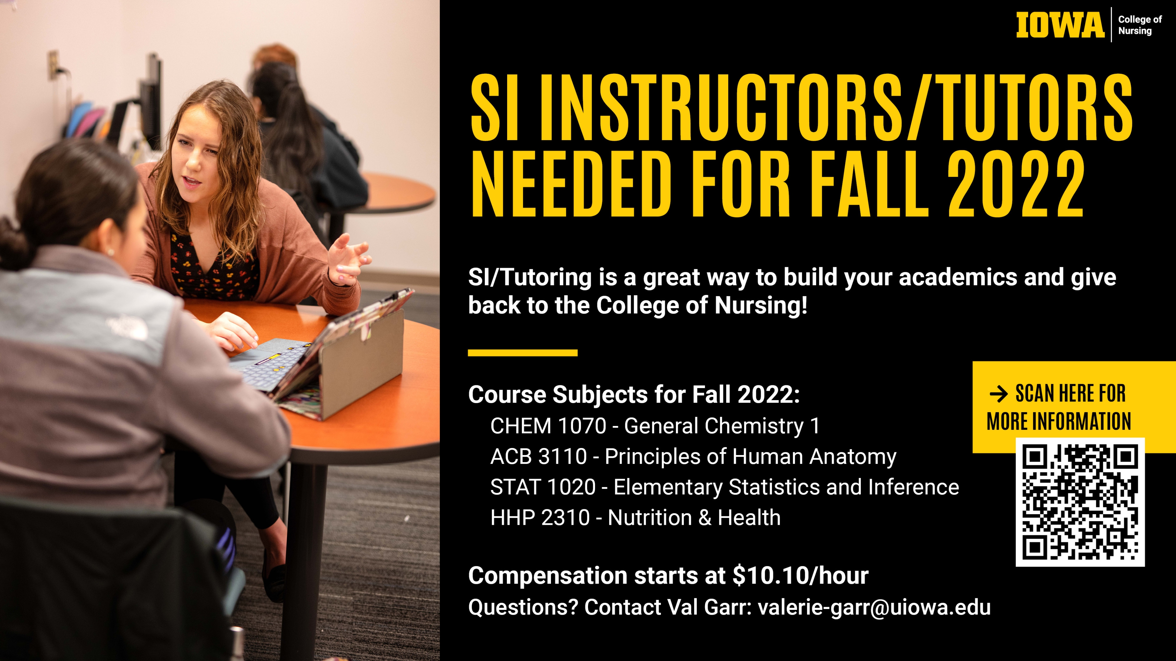 SI Instructors/Tutors needed for fall 2022