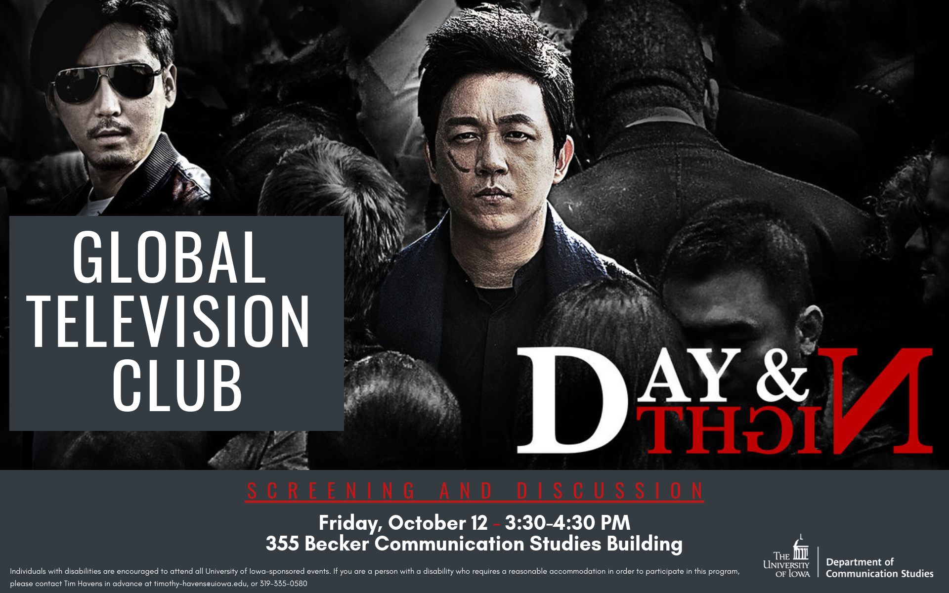 Global Television Club screening and discussion: "Day & Night" - Friday, October 12th 3:30-4:30 PM, 355 BCSB