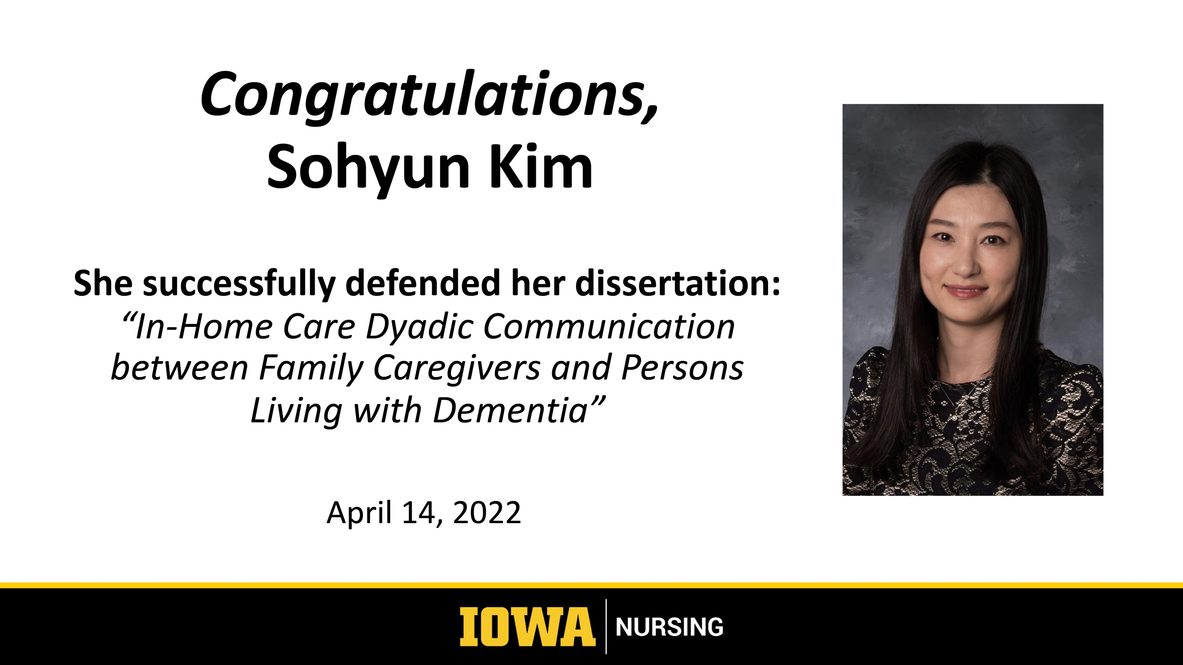 Congratulations Sohyun Kim on a successful dissertation defense. 