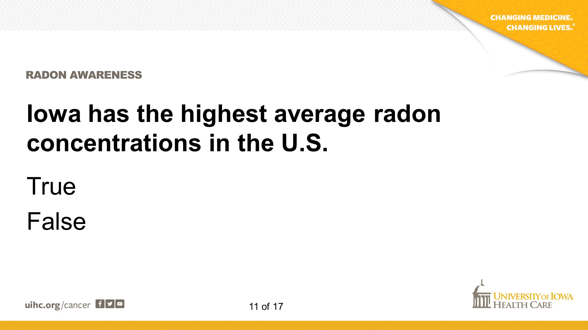 True or false? Iowa has the highest average radon concentrations in the U.S.