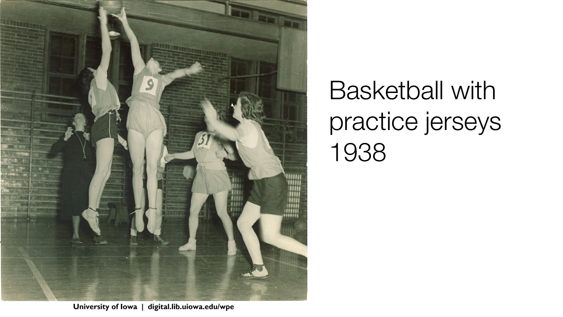 Basketball with practice jersey, 1938