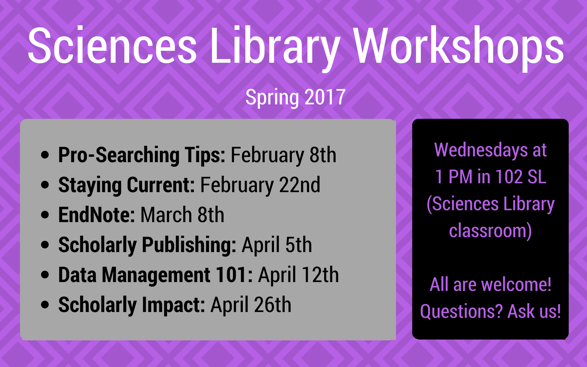 Spring 2017 Workshops