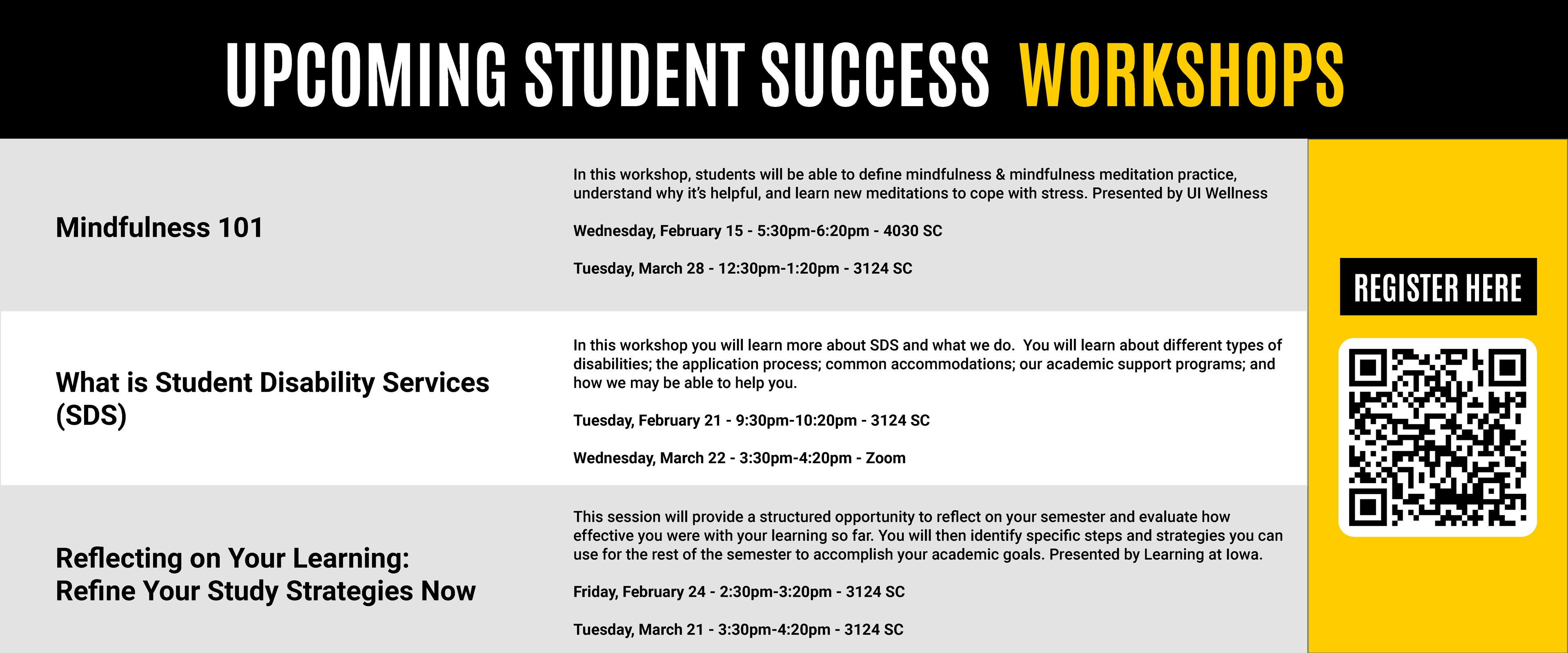 SP23 Student Success Workshops Schedule Part 3
