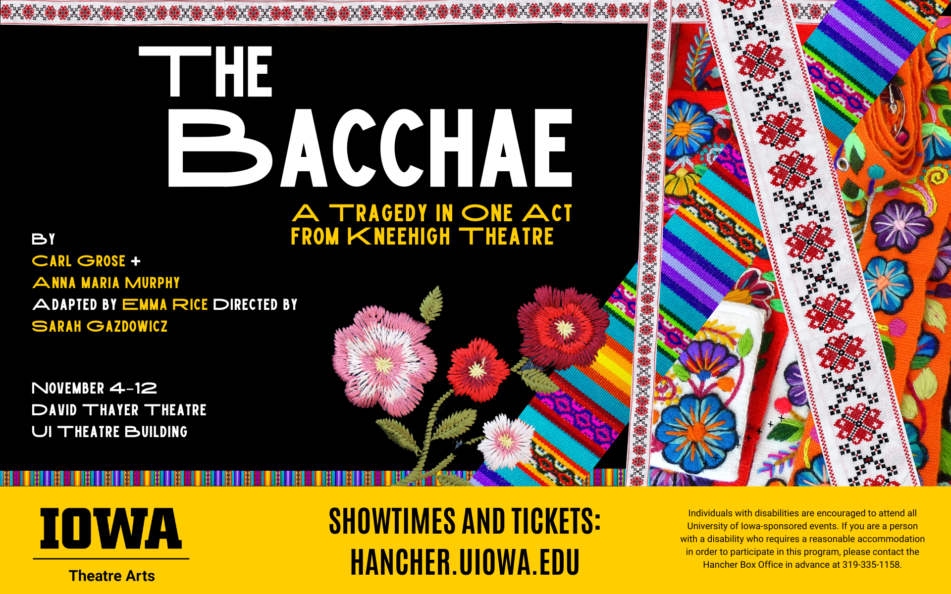 The Bacchae November 4 through 12 in Theatre Building