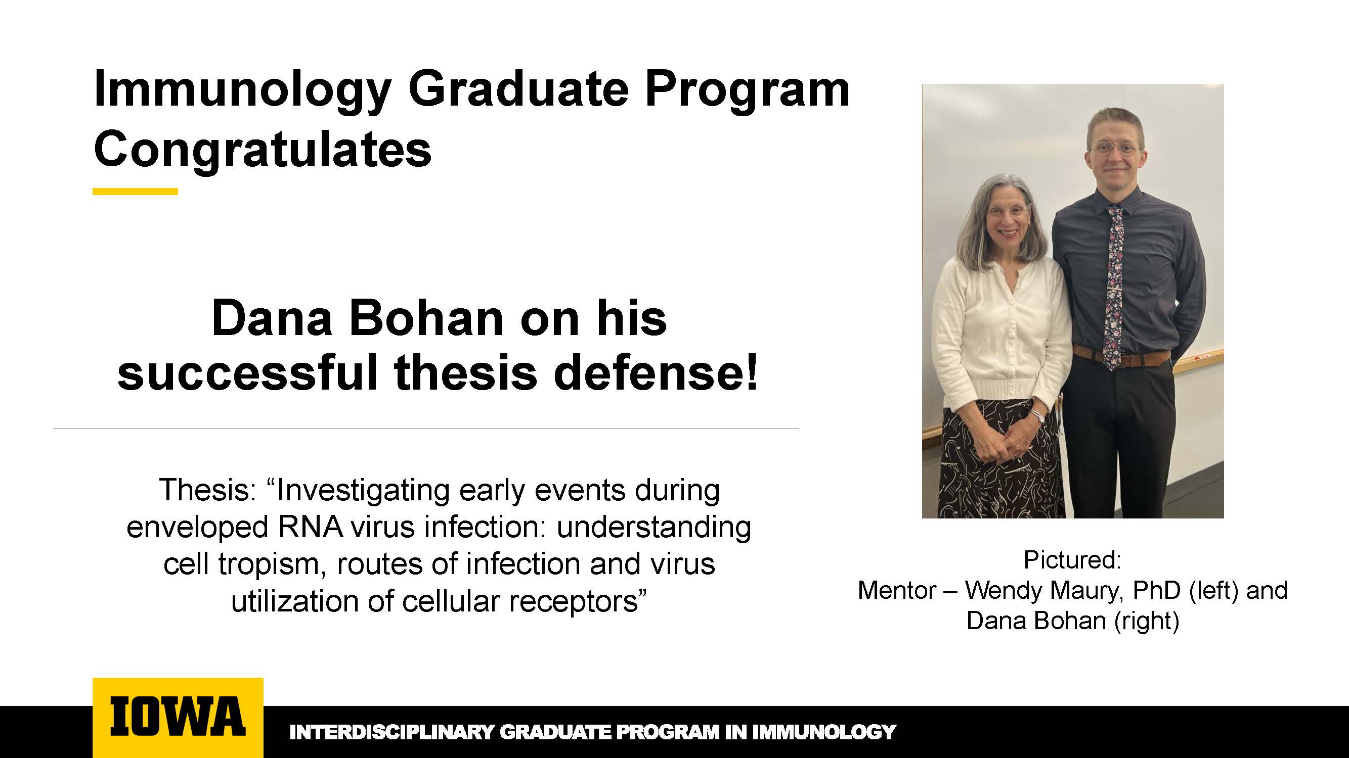 Dana Bohan Image, Successful Defense with mentor Wendy Maury