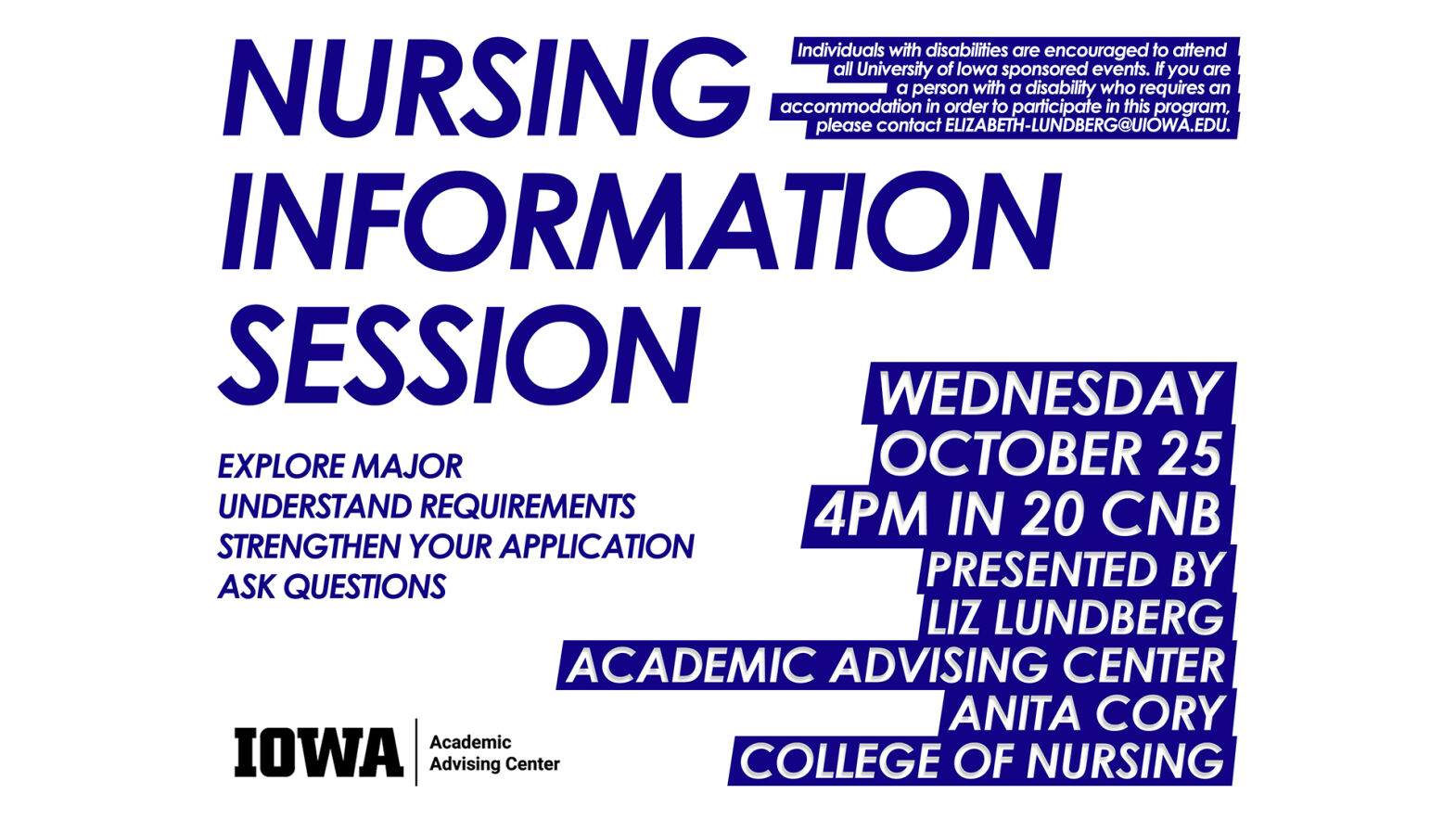 Nursing info session Oct 25th 4pm in CNB 20