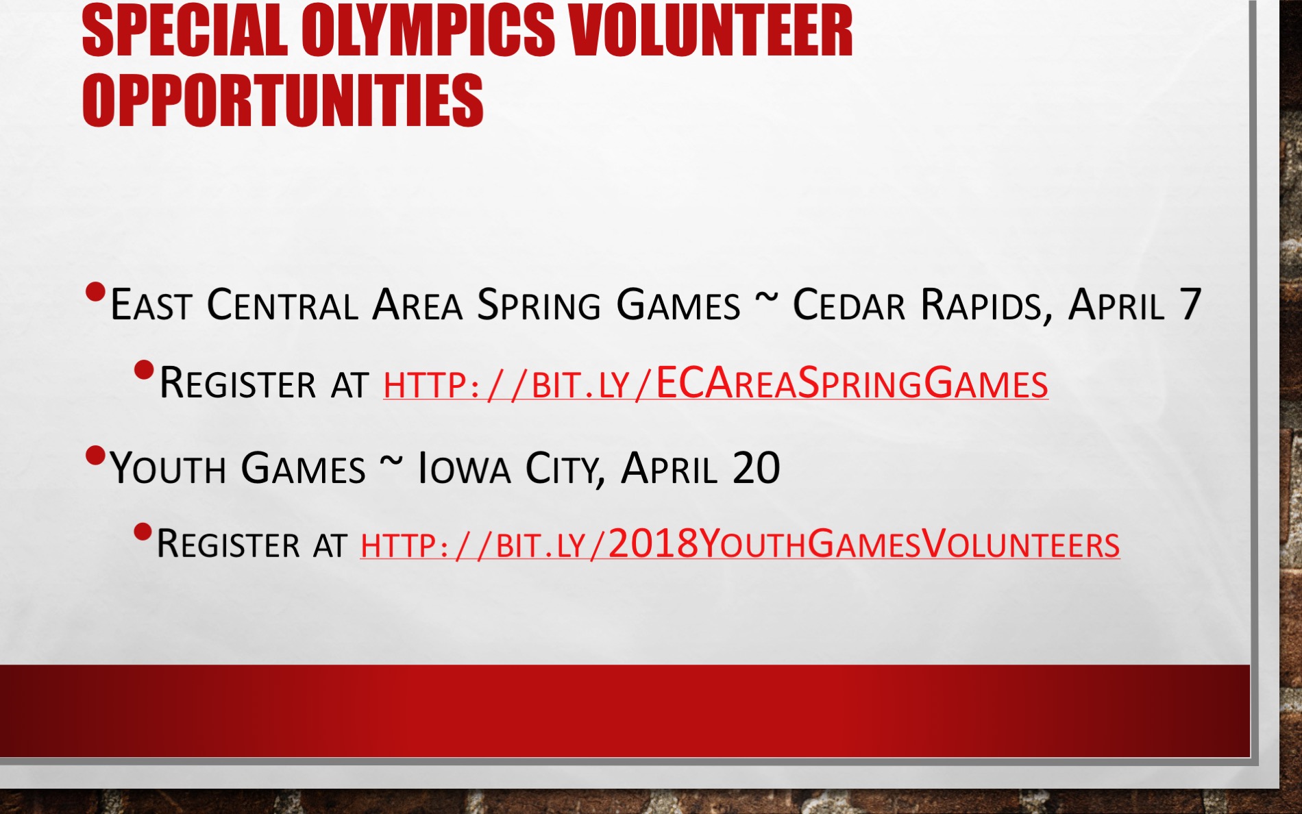 SO Volunteer Opportunities in April