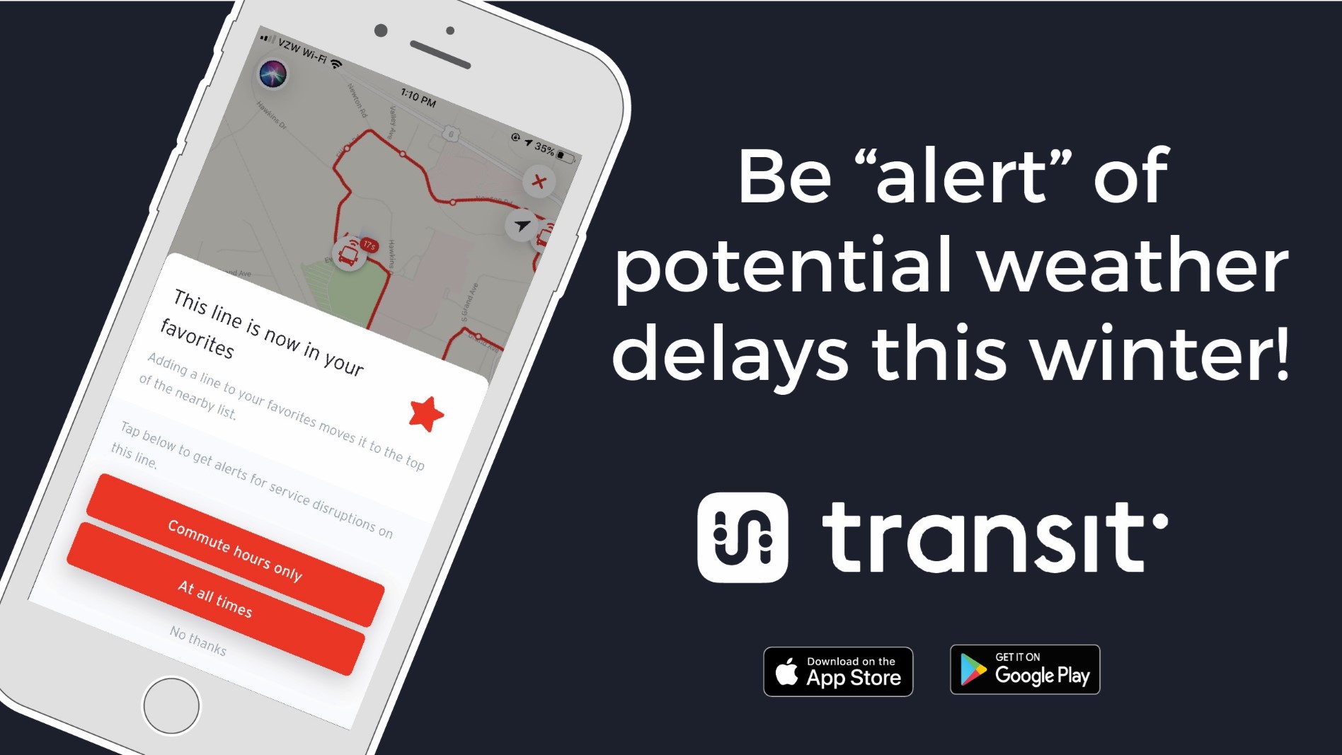 Use Transit app to see weather delays