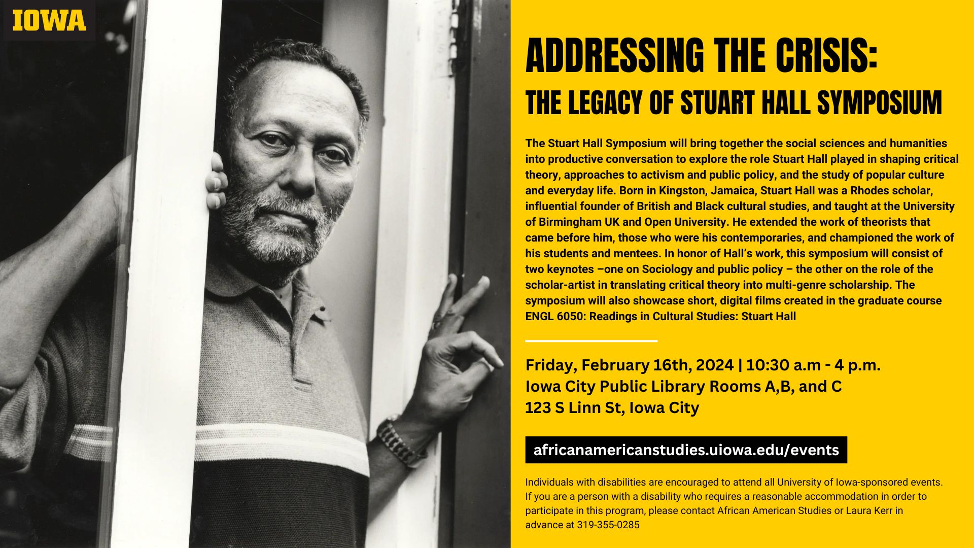 African American Studies Presents Stuart Hall Symposium Feb. 16th