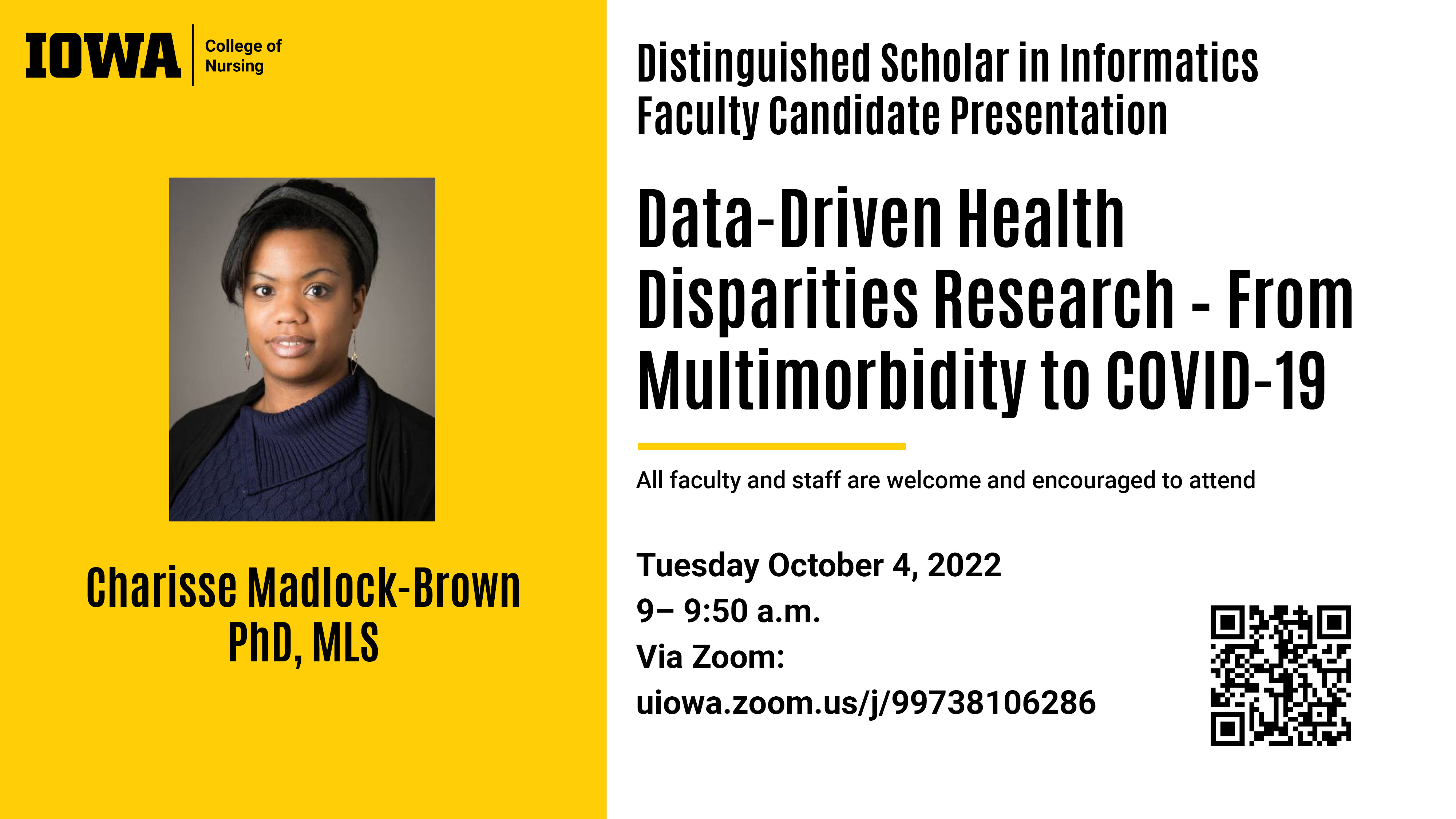 Data Driven Health Disparities Research Prospective Faculty Presentation, October 4, 9 a.m.