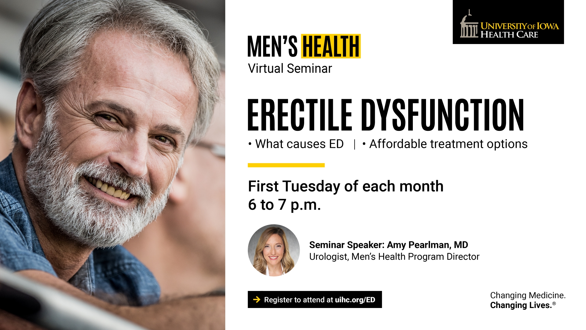 Erectile Dysfunction webinar 1st Tuesday each month 6-7 pm