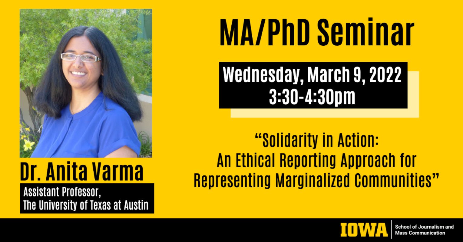 Dr. Anita Varma at MA/PhD Seminar March 9 3:30-4:30