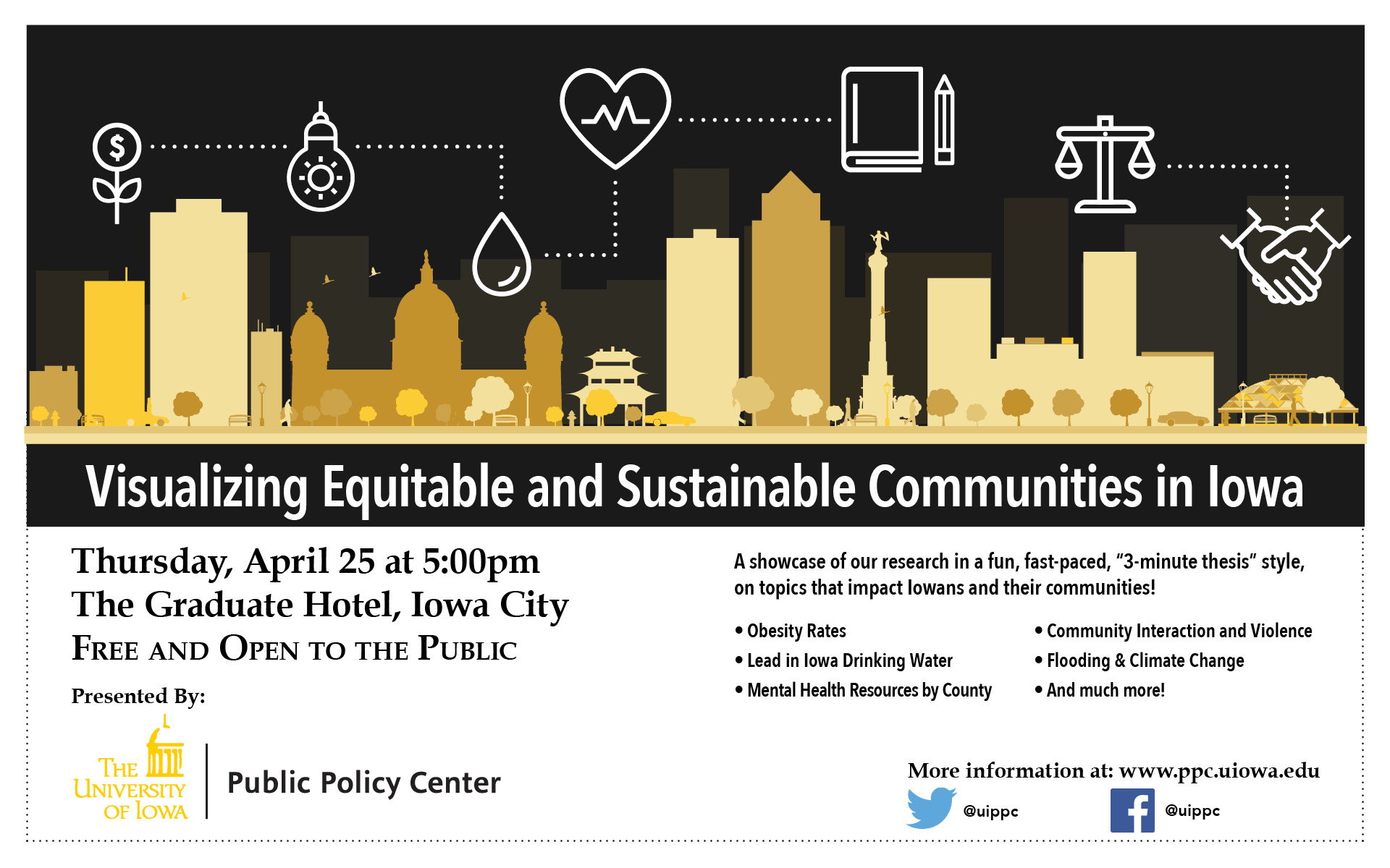 Visualizing Equitable and Sustainable Communities in Iowa, Thursday April 25, 2019 at 5:00 p.m. at the Graduate Hotel: FREE