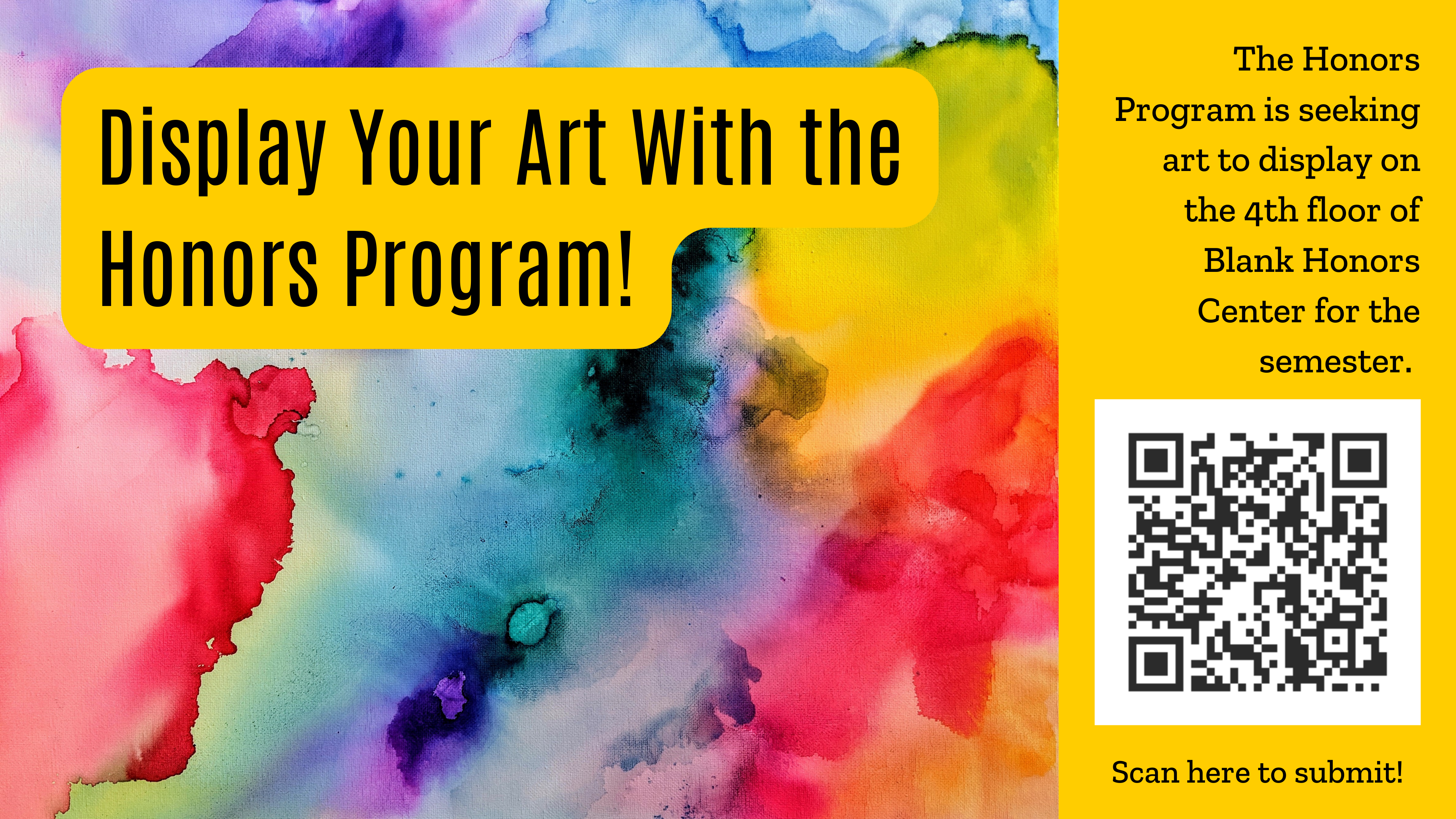 Display your art with the Honors Program! We are looking for pieces to display during the Spring semester.