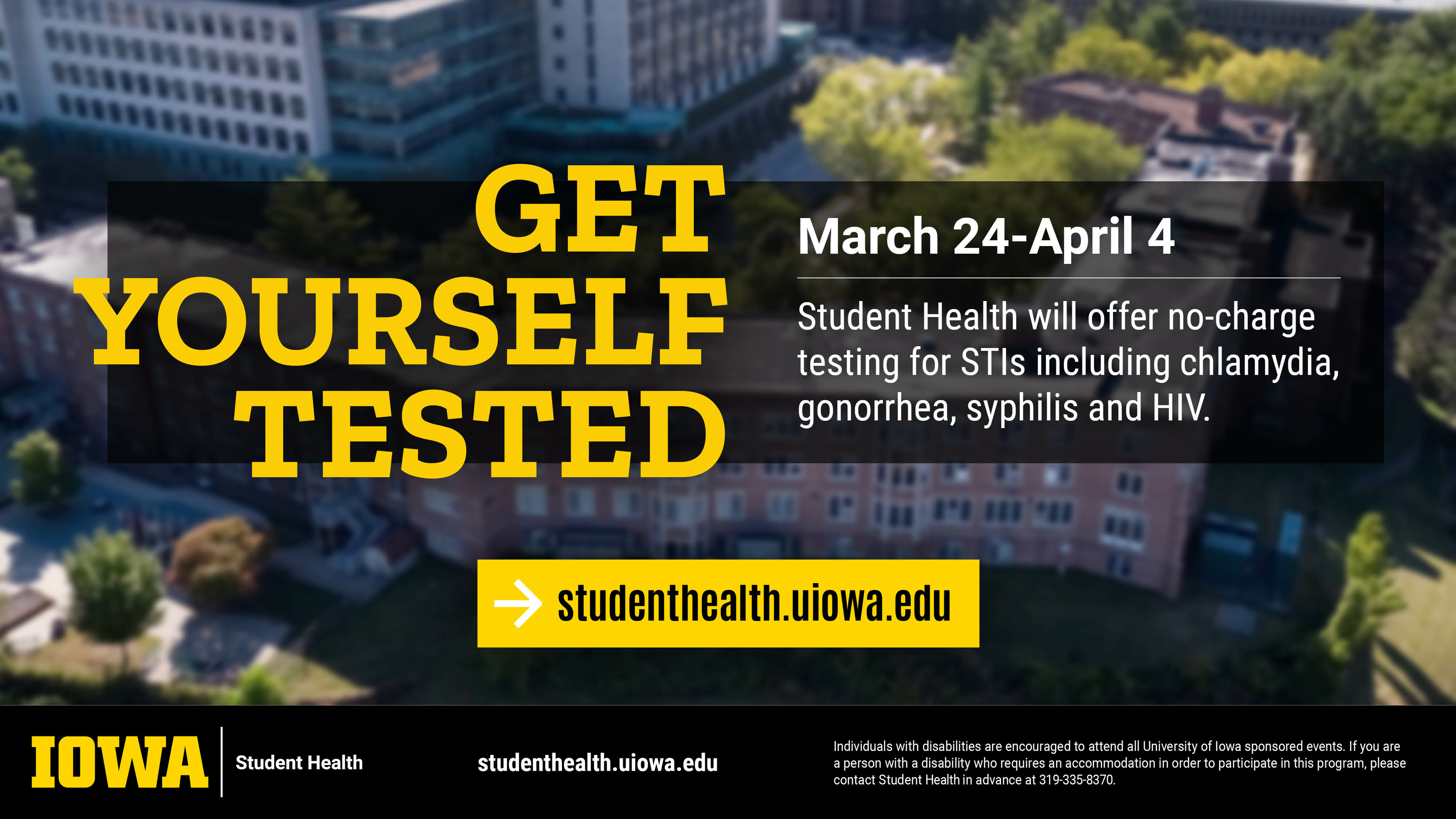 Student Health will offer no-charge testing for STIs from March 24 - April 4