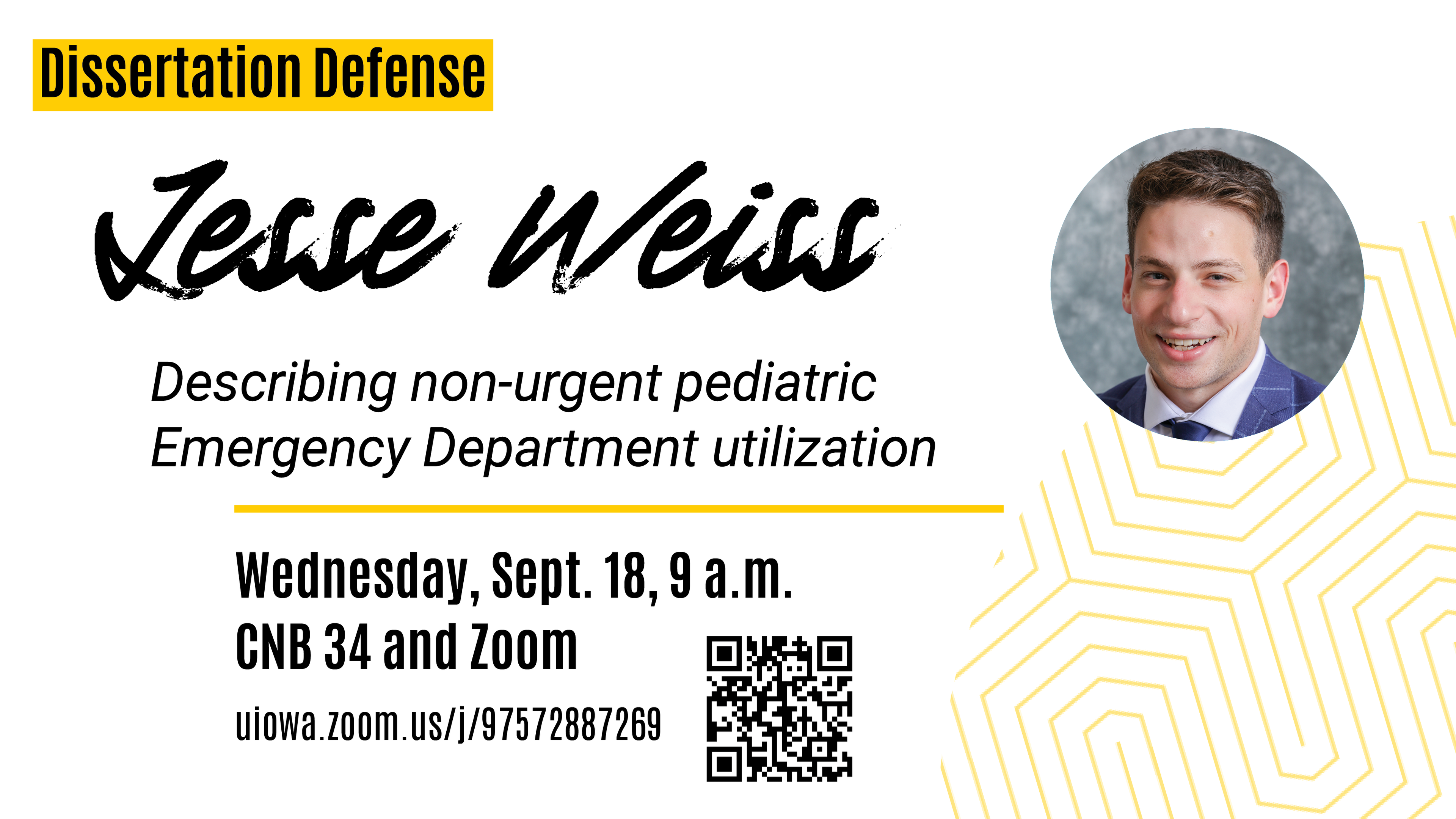 Jesse Weiss Dissertation Defense - Sept 18, 9 a.m., CNB 34 and Zoom