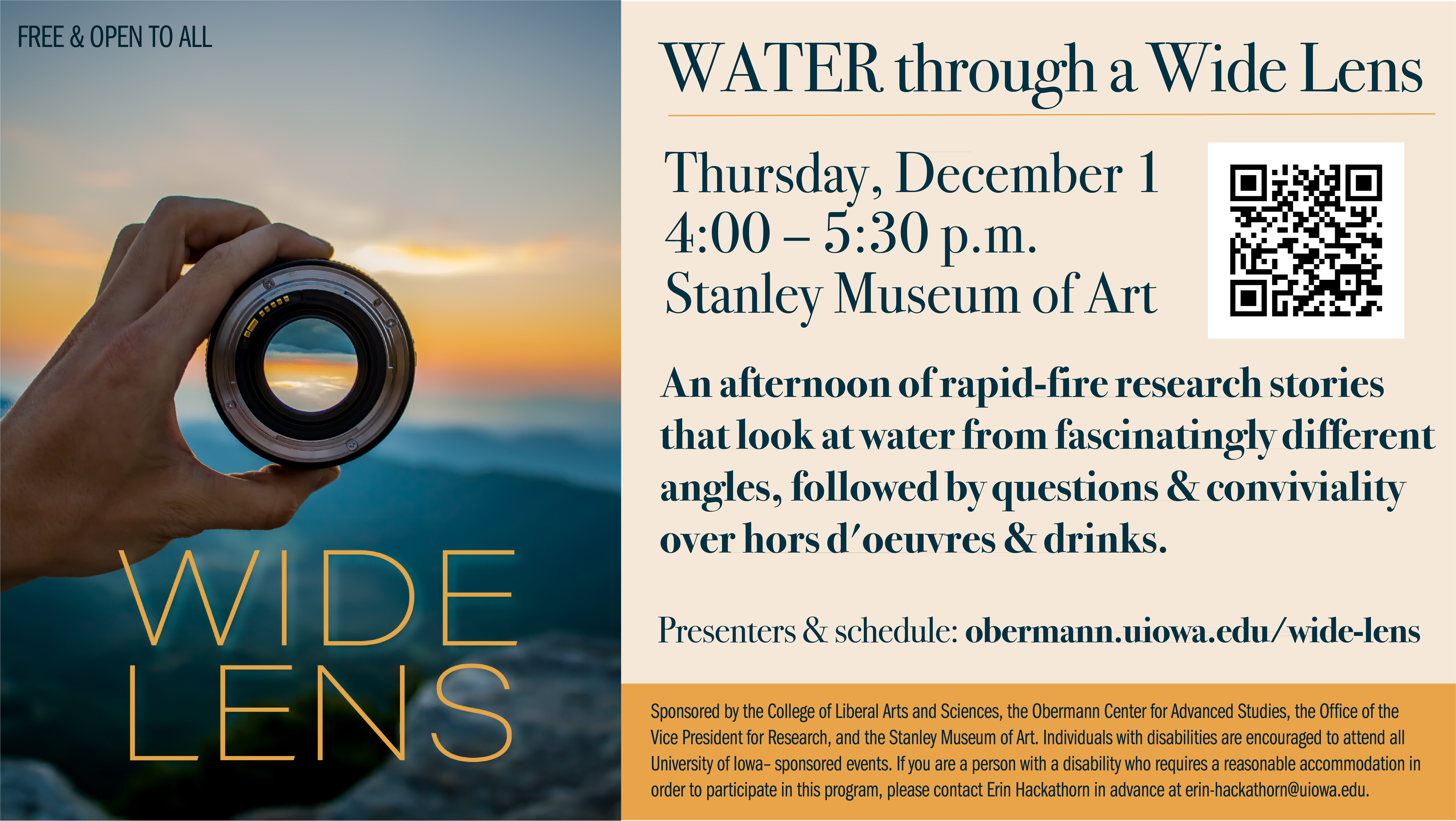 WATER through a Wide Lens – a series of rapid-fire research stories from different angles. Followed by Q&A. December 1, 4-5:30pm, Stanley Museum of Art