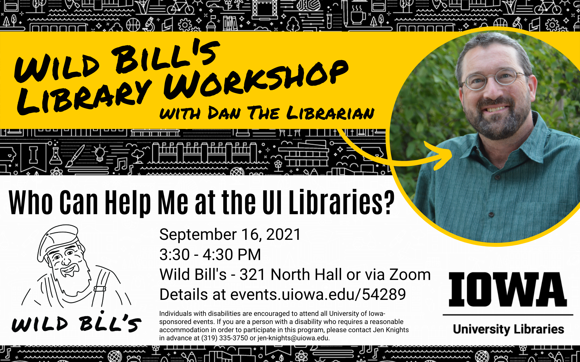 Who can help me at UI Libraries? Workshop at Wild Bill's Sept. 16, 2021