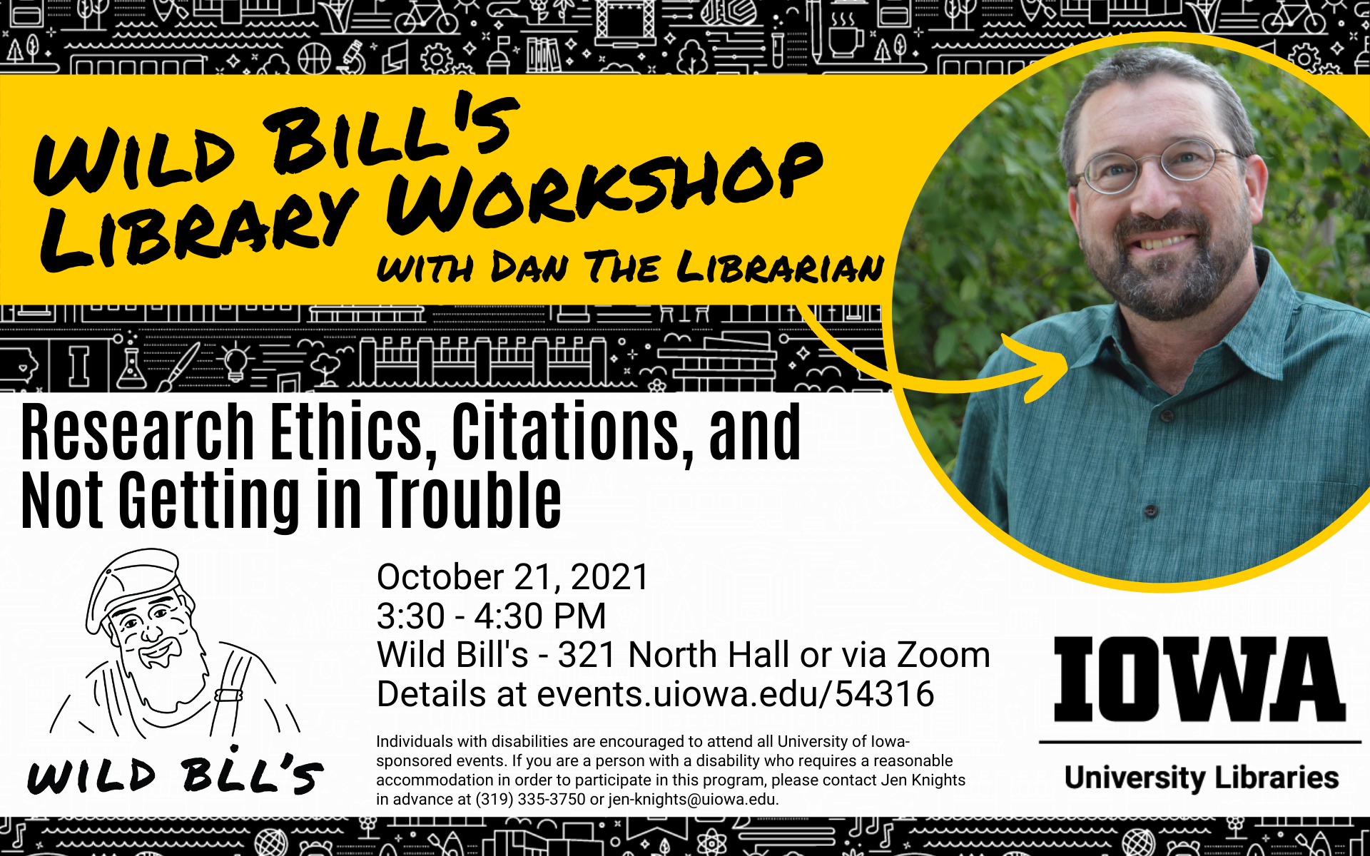 Wild Bill's Library Workshop October 21, 3:30-4:30 pm in Wild Bill's