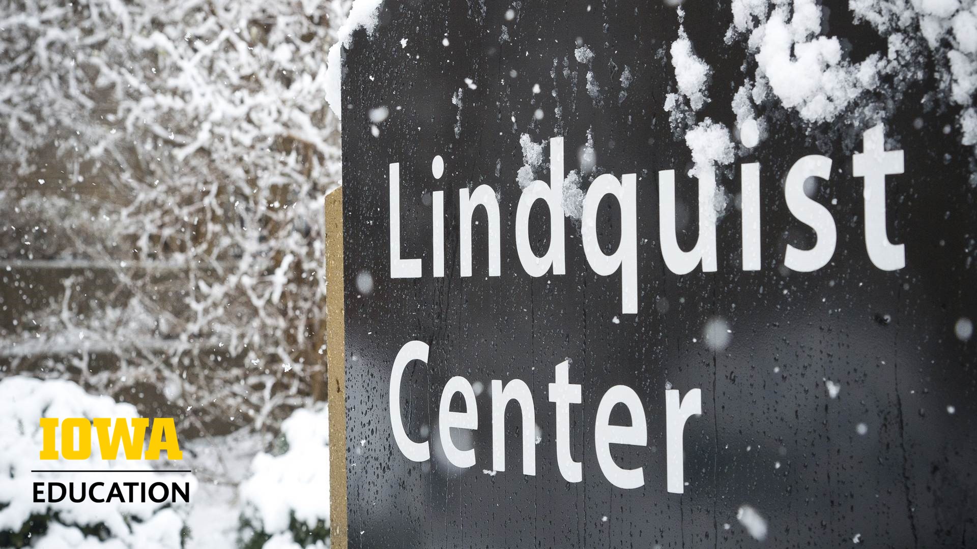 Lindquist Center signage in the snow