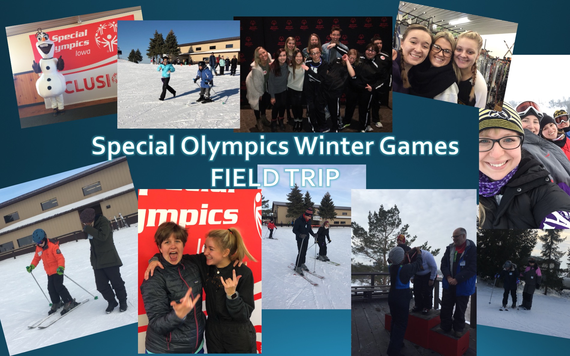 Pictures of students and Special Olympics athletes from Winter Games