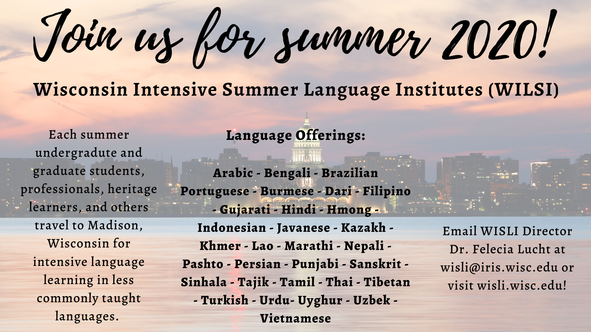 Join us for summer 2020! WISLI intensive language institutes