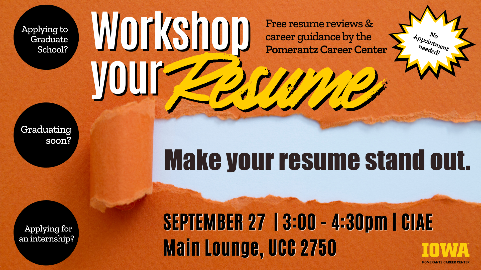 Workshop your resume at the CIAE Sep 27 3-4:30 pm