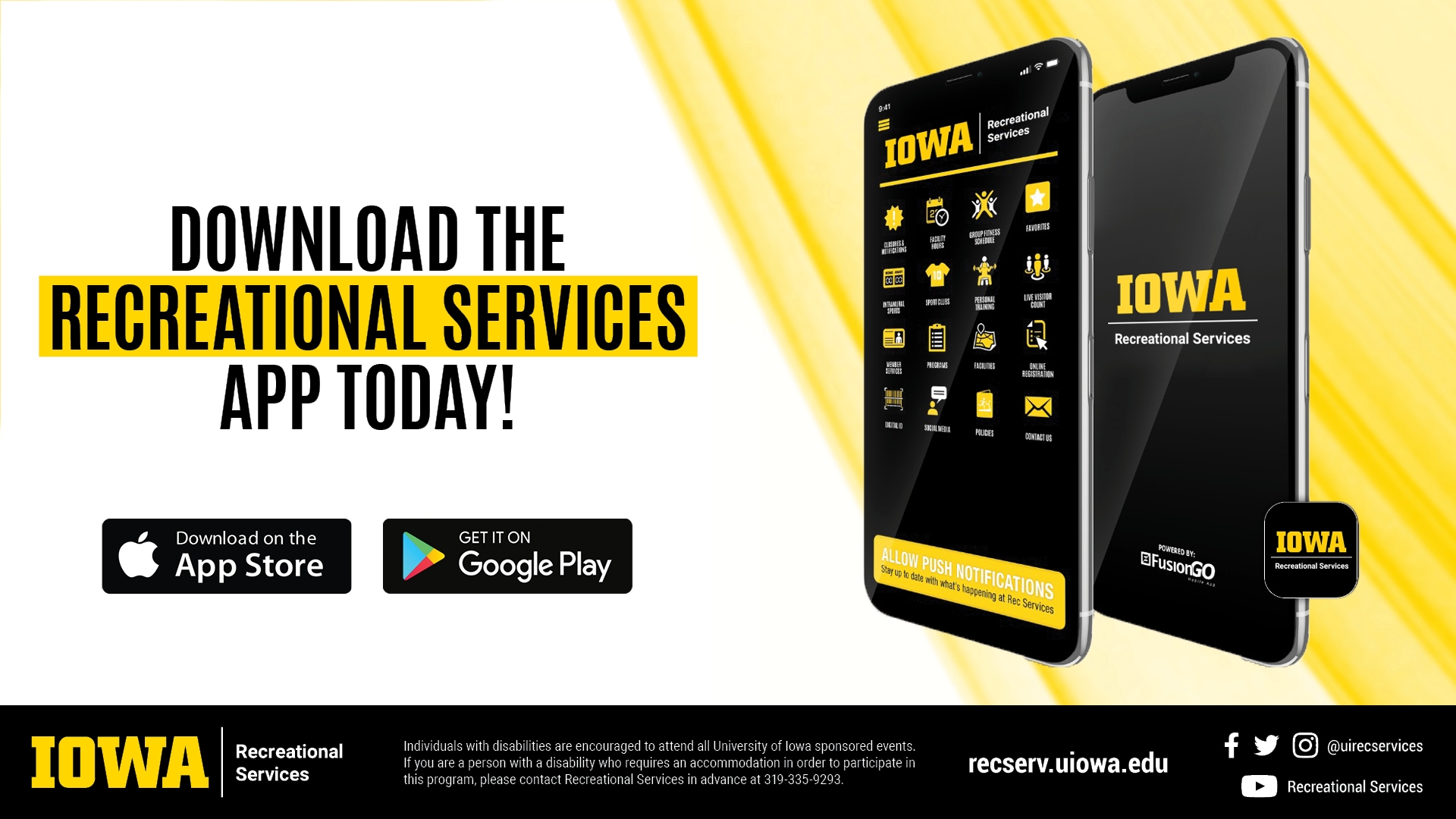Download the Recreational Services App Today! Google Play or Apple App Store.