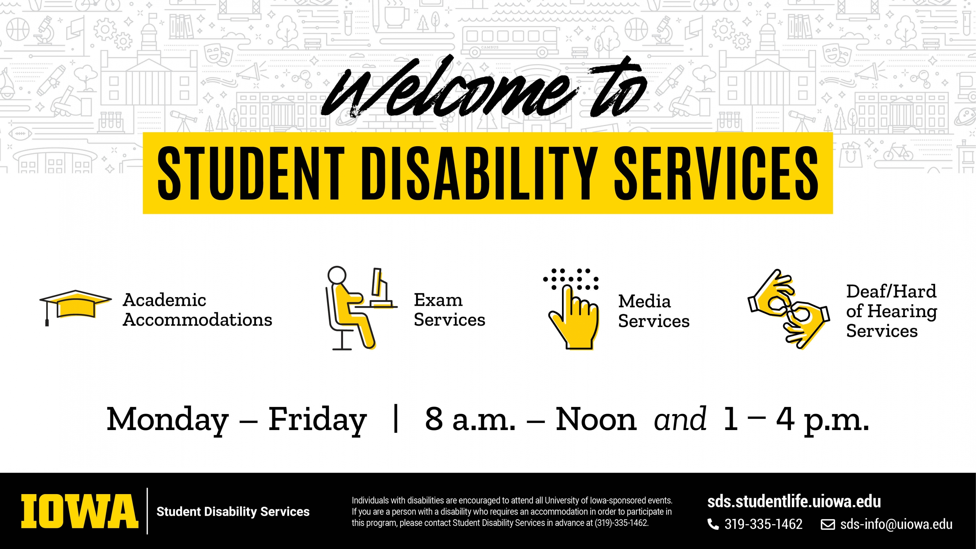 Welcome to Student Disability Services, academic accommodations, exam services, 