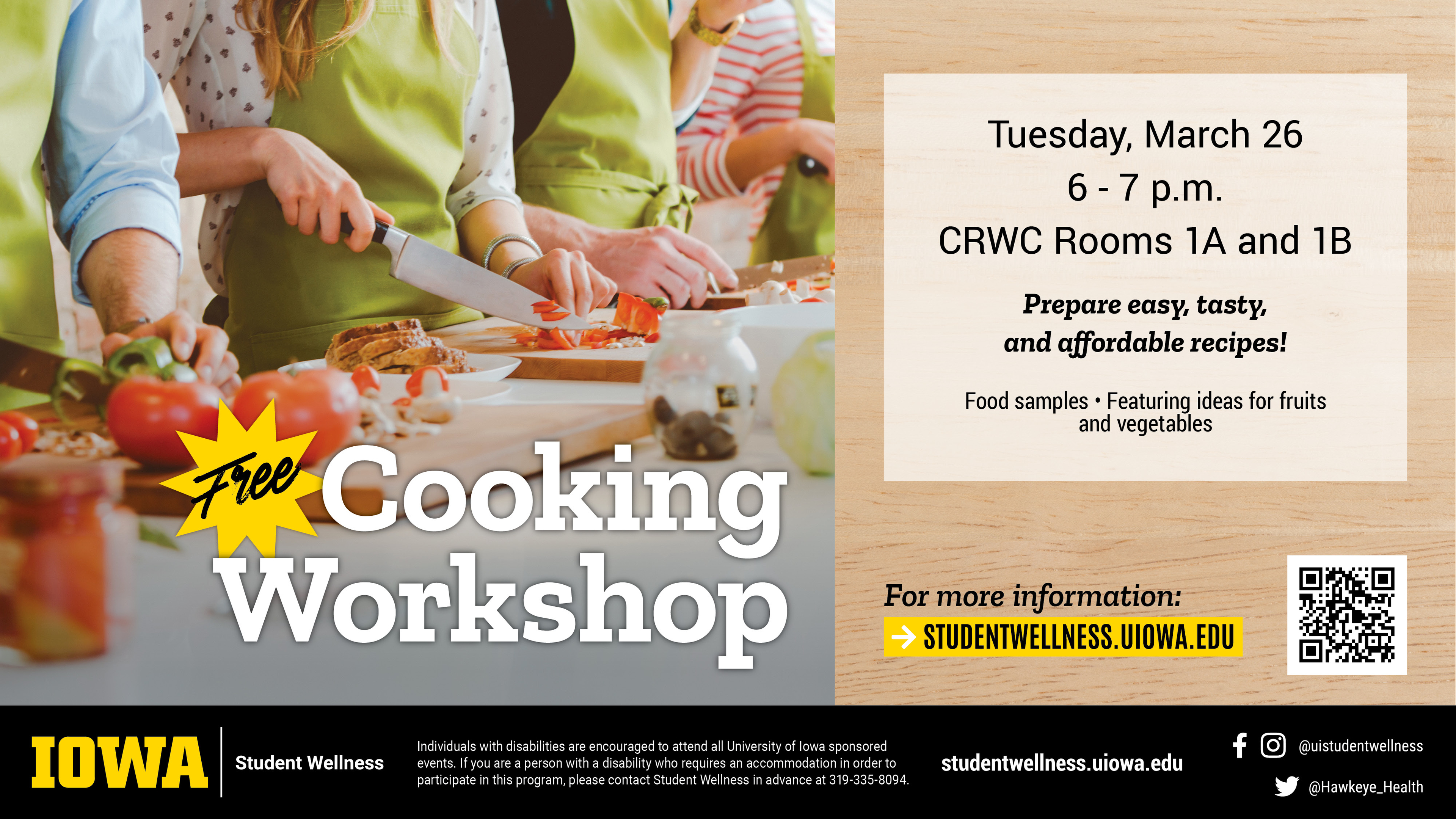 Cooking Workshop March 26 6-7pm CRWC Room 1A and 1B