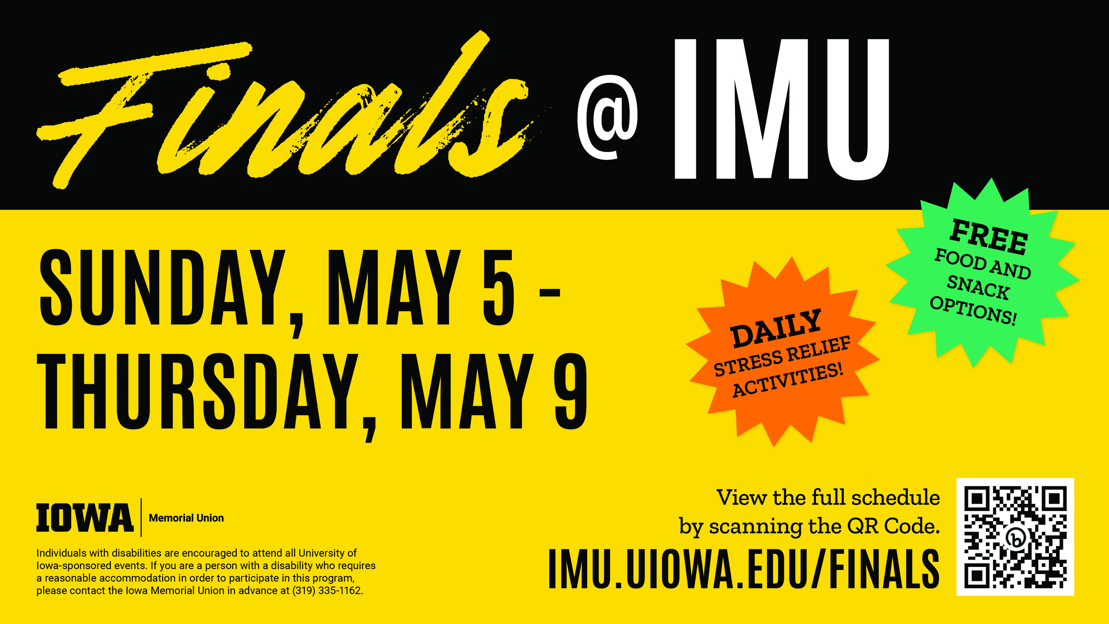 IMU, Sunday, May 5 to Thursday, May 9 - Daily stress relief activities and free snacks