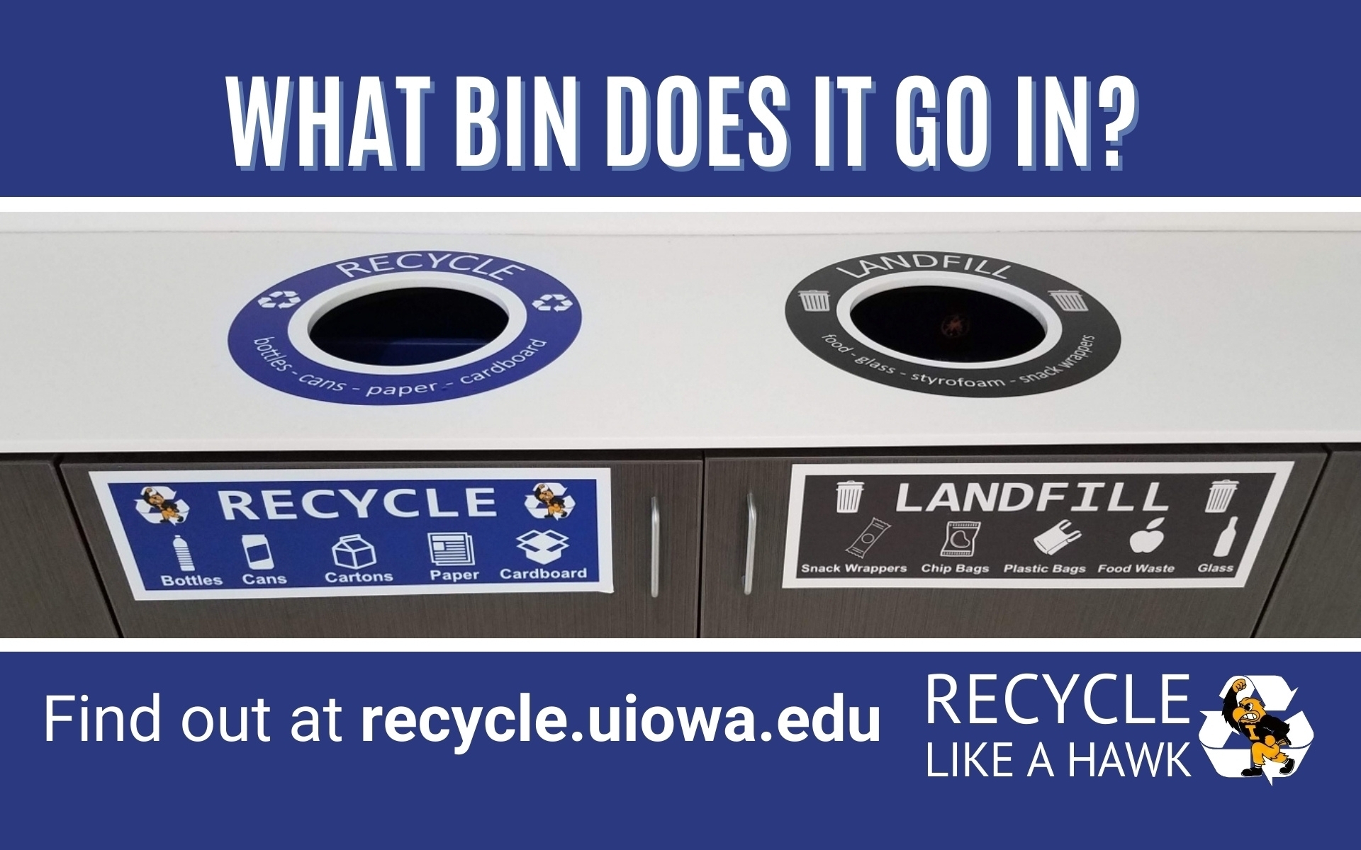 What Bin Does It Go In? Find out at recycle.uiowa.edu