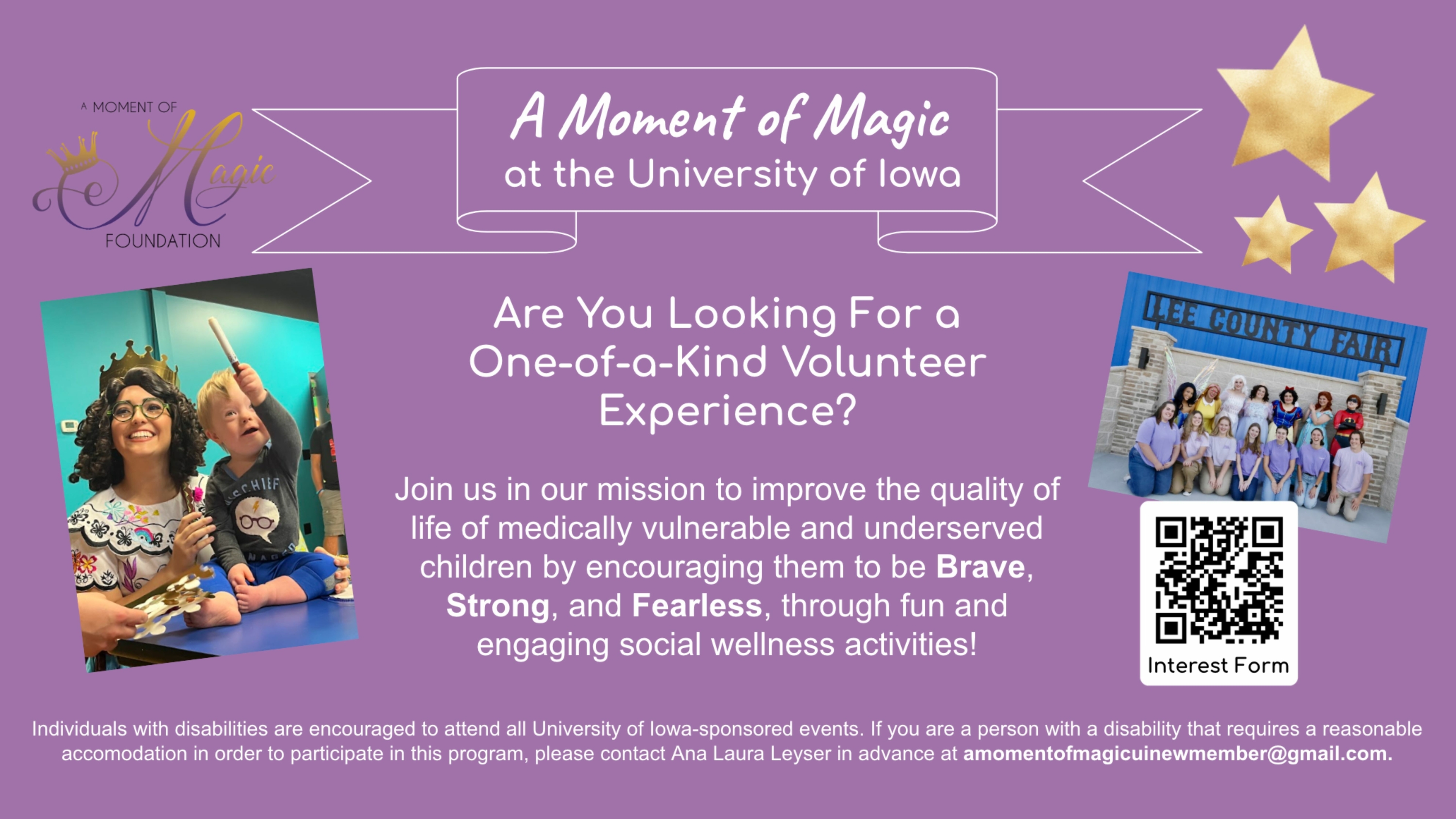 A Moment of Magic at University of Iowa: One-on-one volunteer experiences with underserved children in the community.