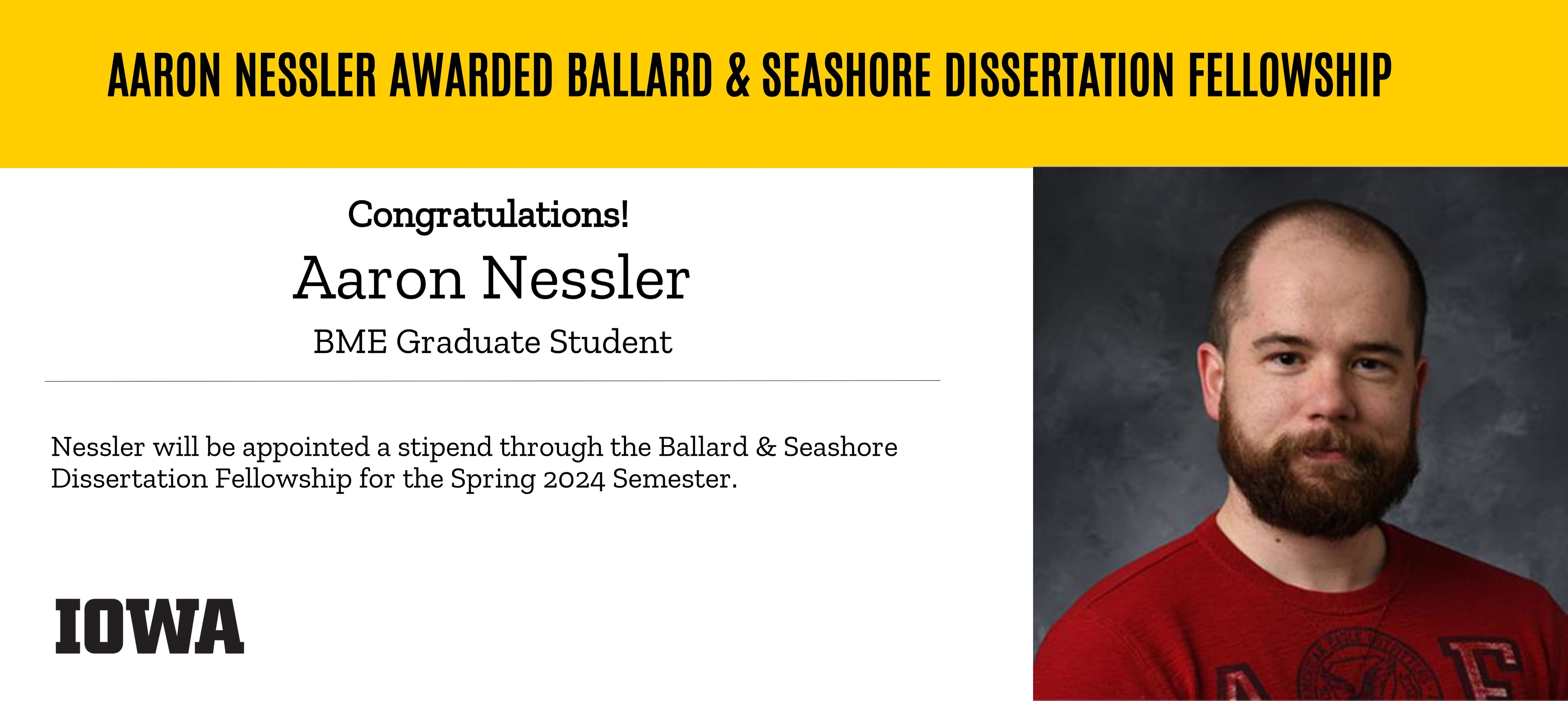 Picture of Aaron Nessler, who is awarded Ballard & Seashore Dissertation Fellowship for 2024