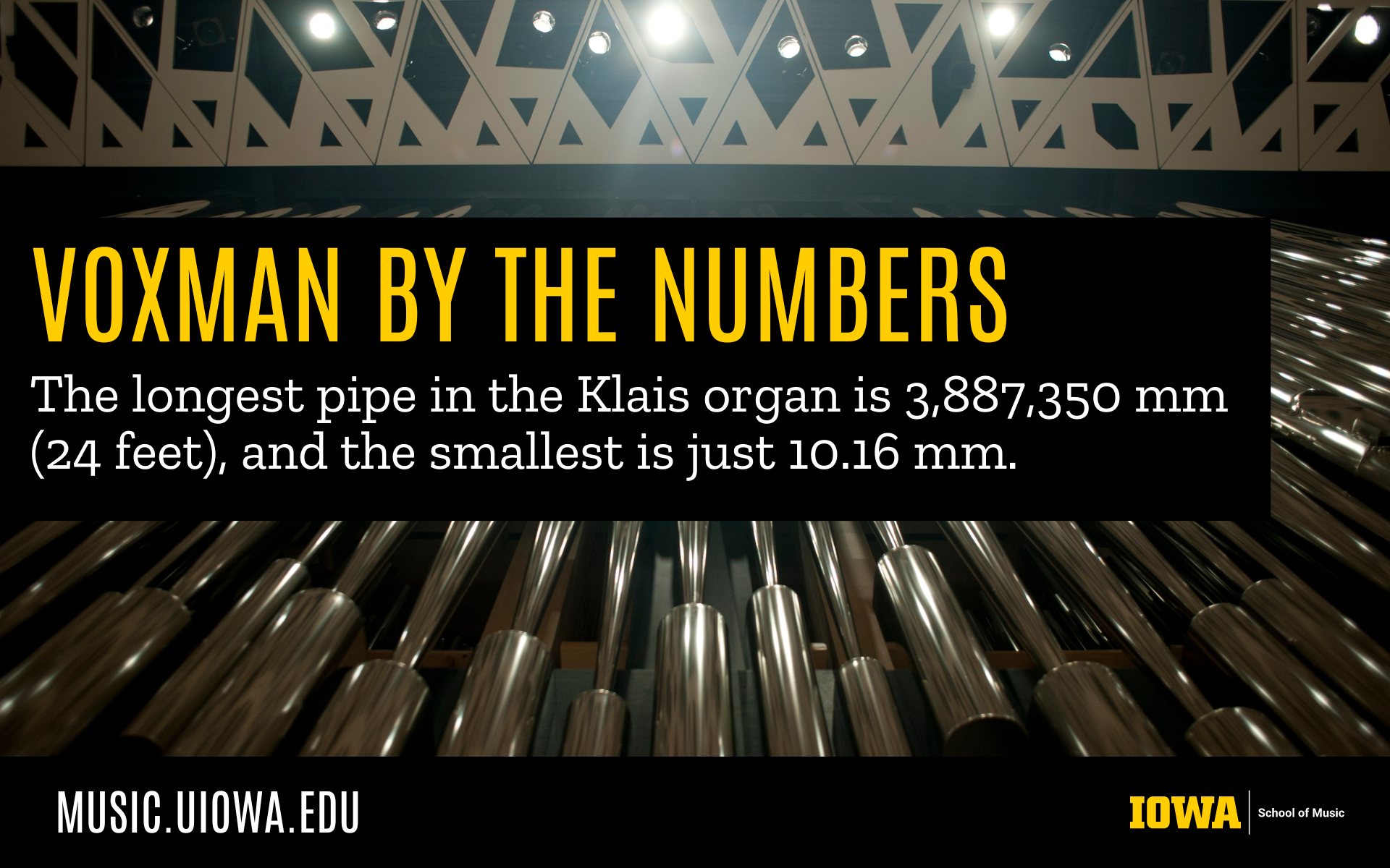 Voxman By The Numbers: The Klais Organ's longest pipe is 3.8 million mm long.