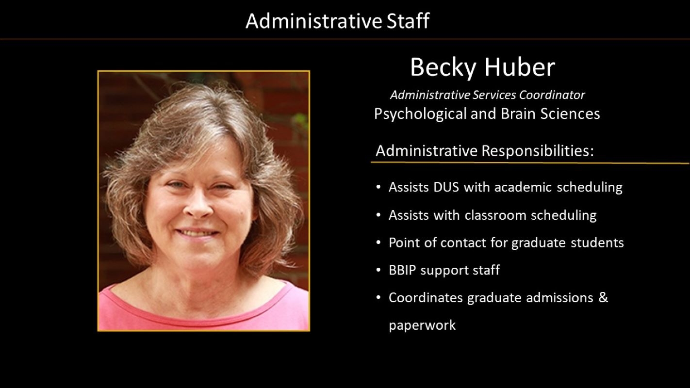 Administrative Staff Becky Huber with photo