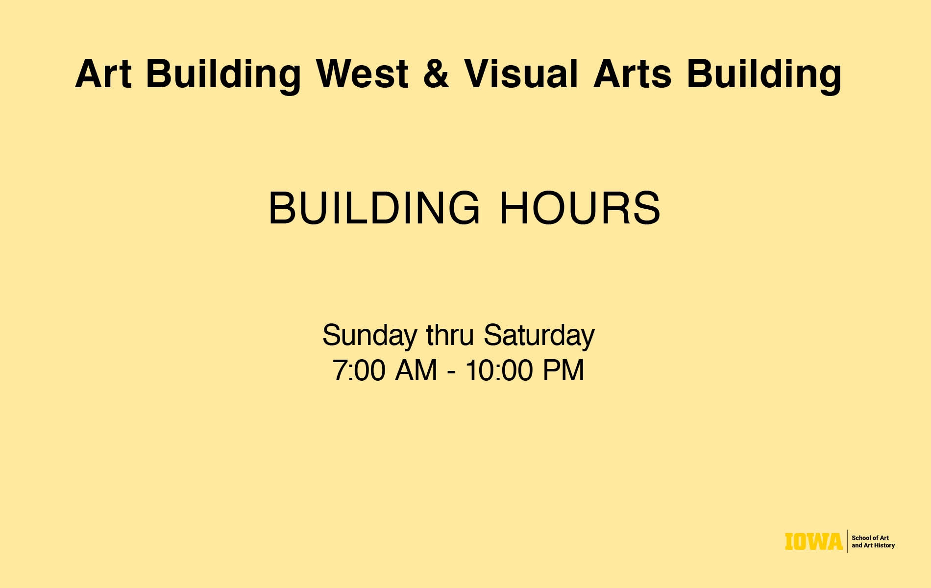 ABW & VAB Building Hours Yellow background black Type 