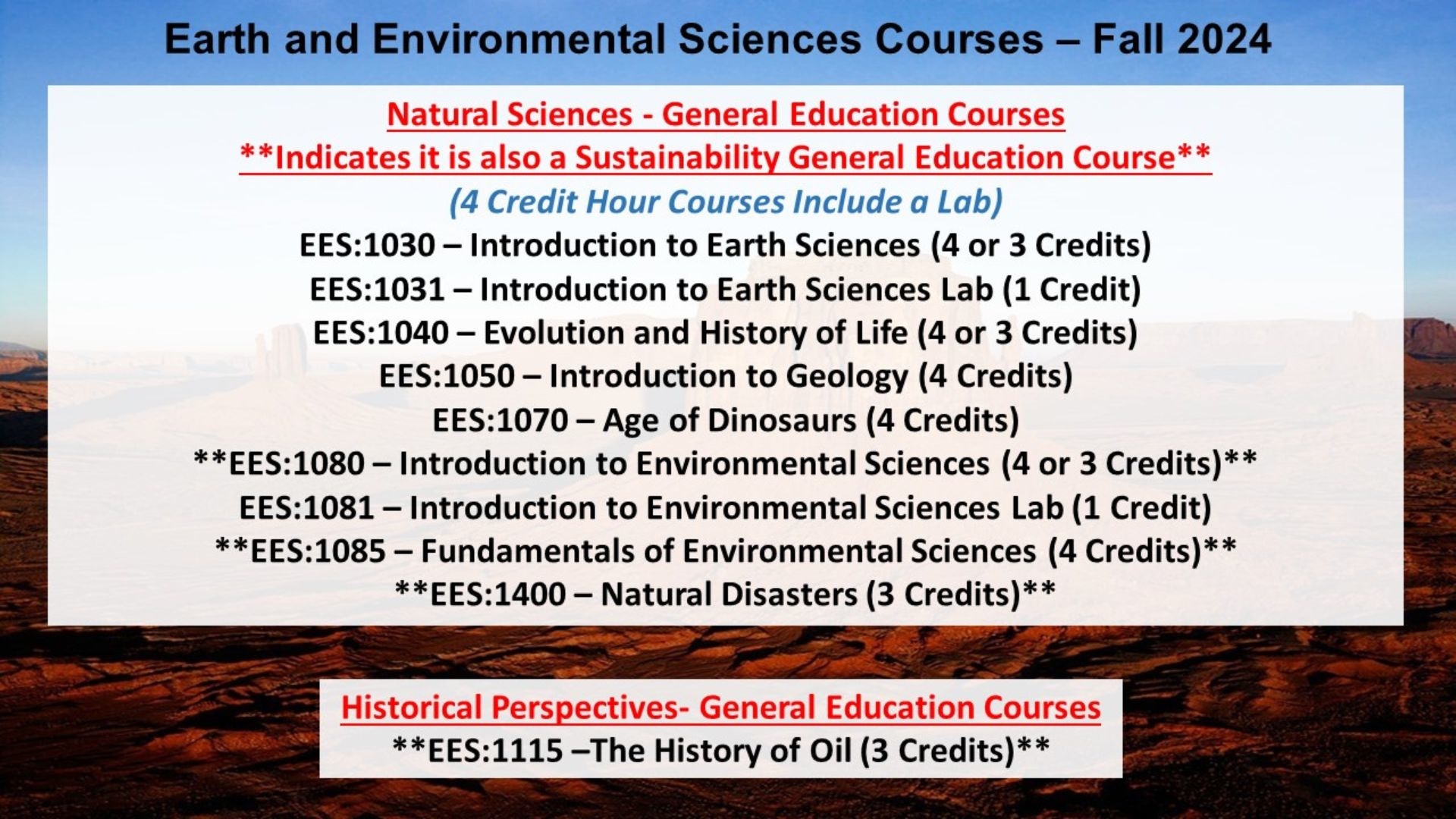 EES Fall 2024 Course List Rock Background