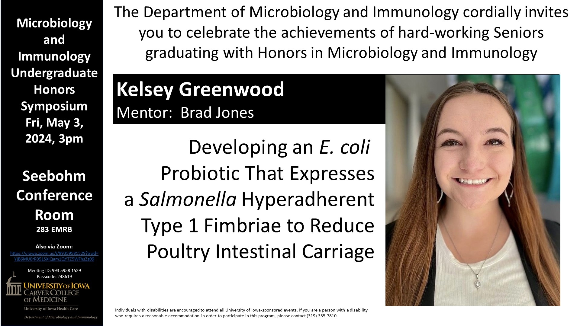 Honors in UG Microbiology Event May 3rd- Kelsey Greenwood Image