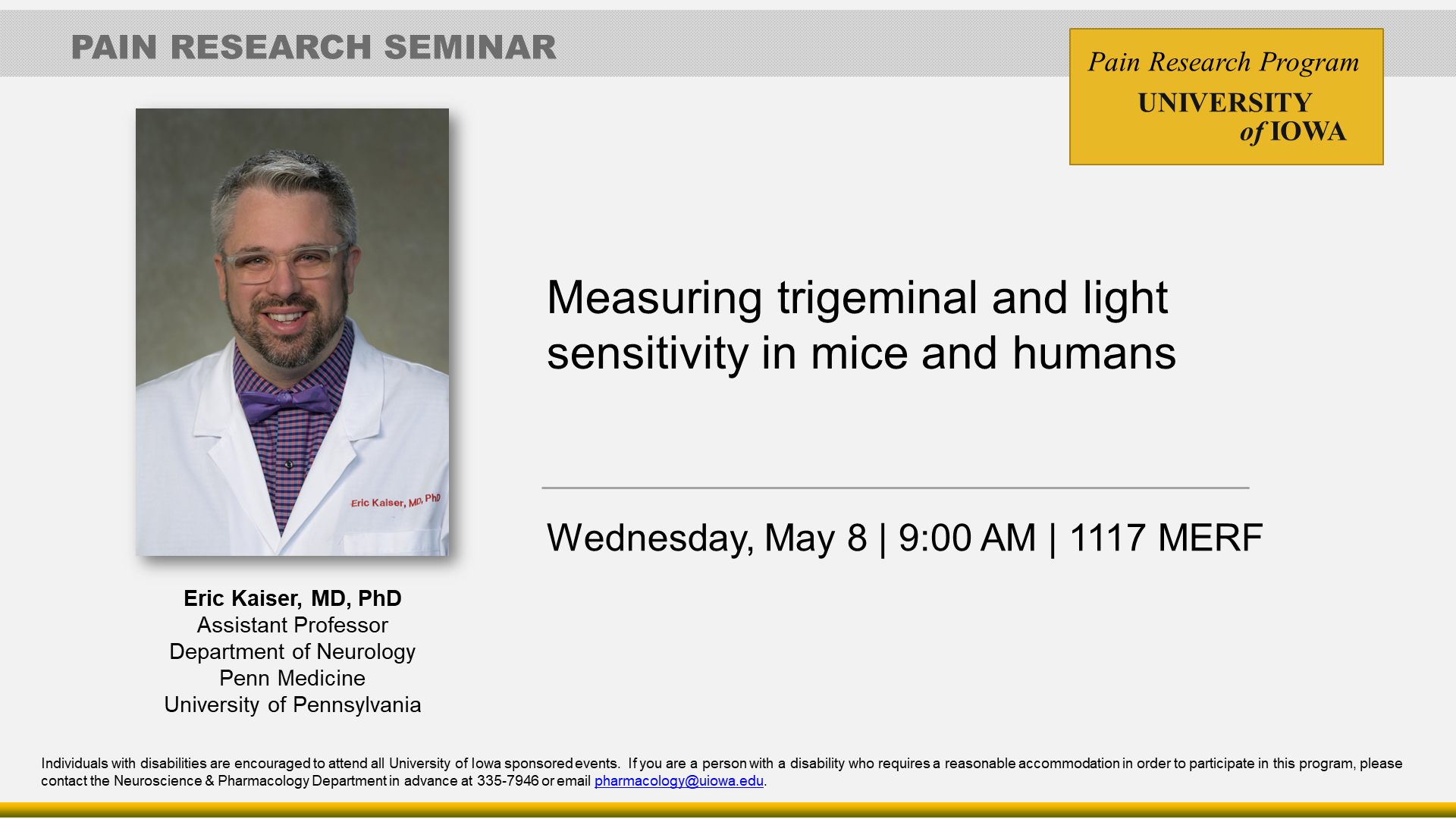 Dr. Eric Kaiser - Pain Research Seminar, 5.8.24