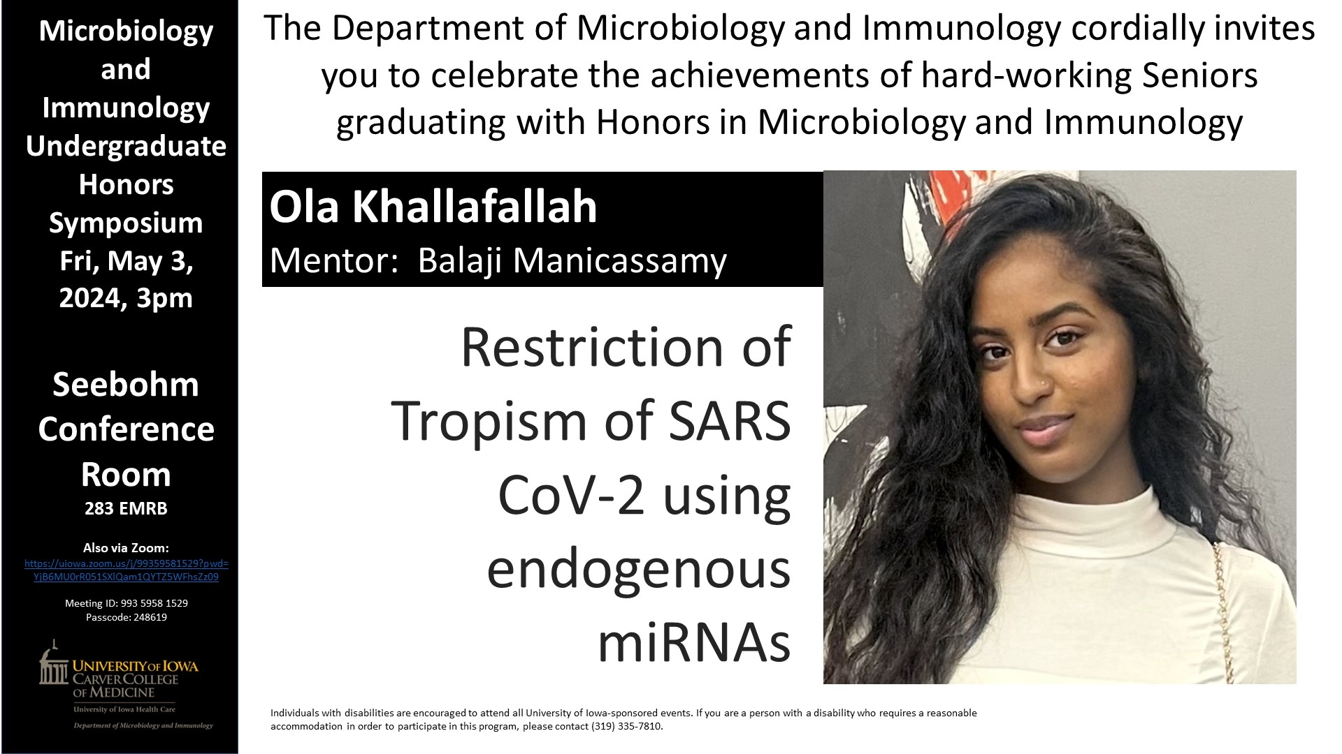 Honors in UG Microbiology Event May 3rd - Ola Khallafallah image