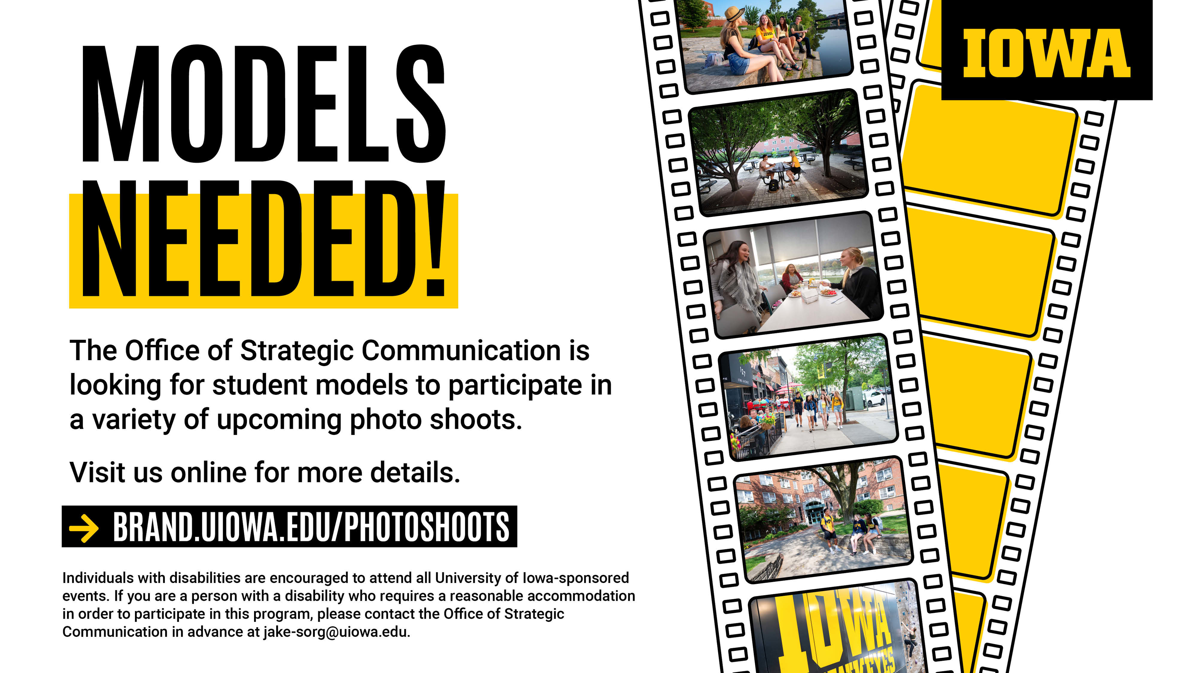 Strategic Communications needs Student Models for upcoming photo shoots.